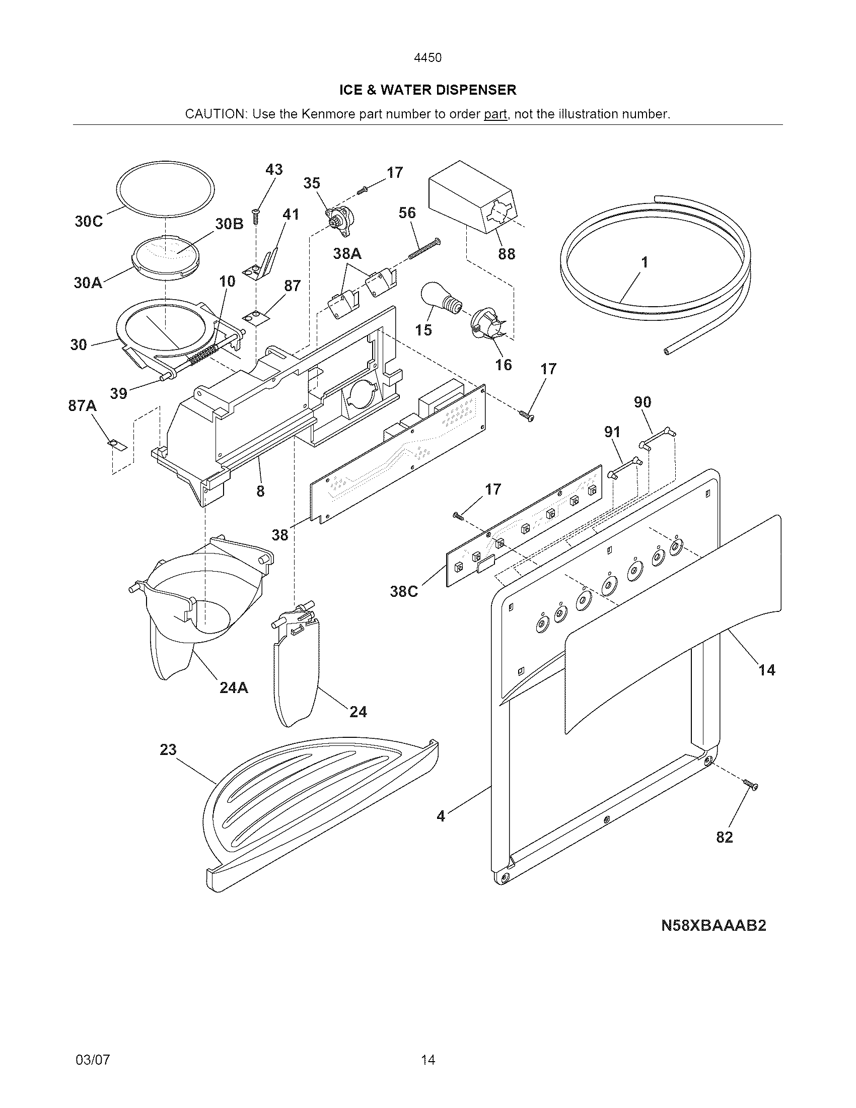 Kenmore Elite 25344509603 ice & water dispenser diagram