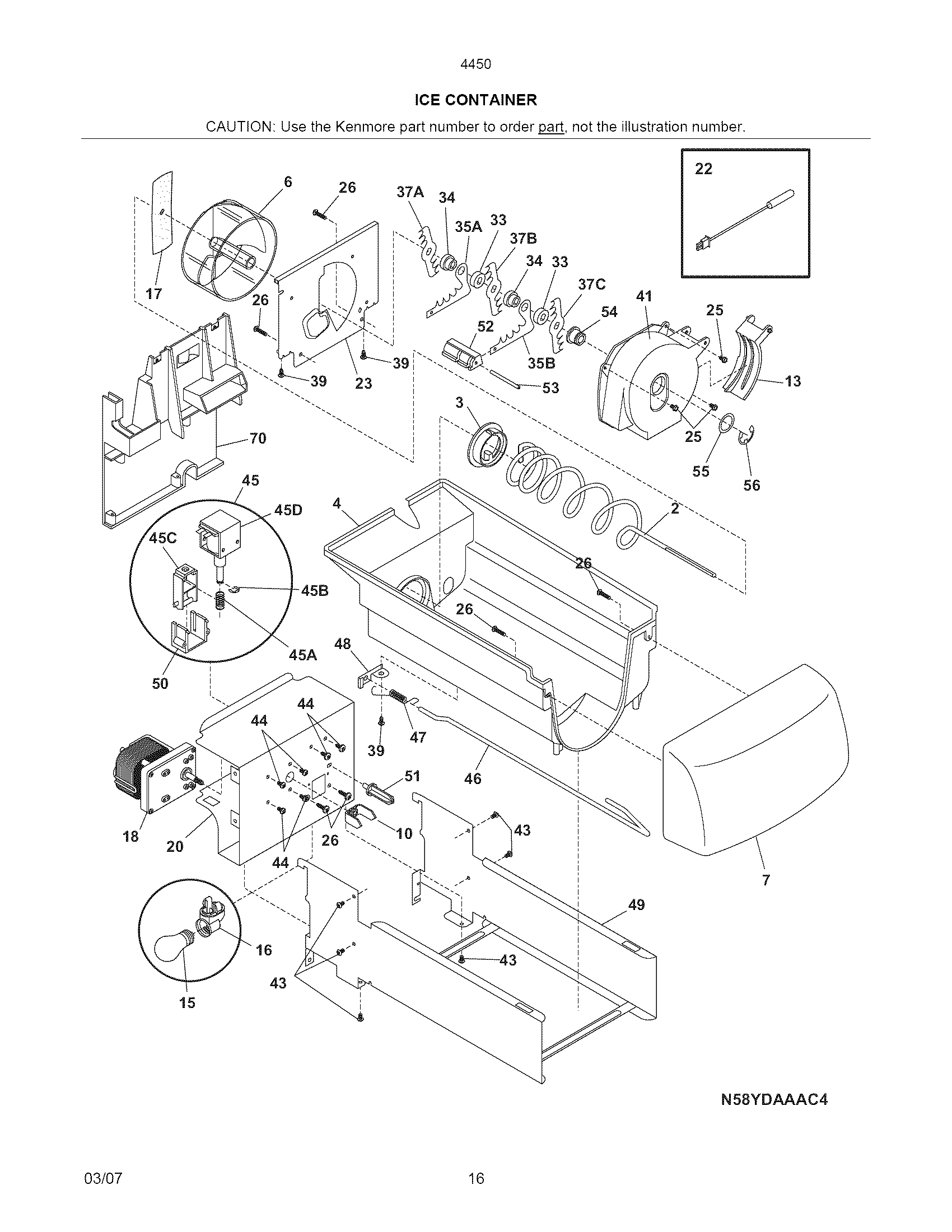 Kenmore Elite 25344509603 ice container diagram