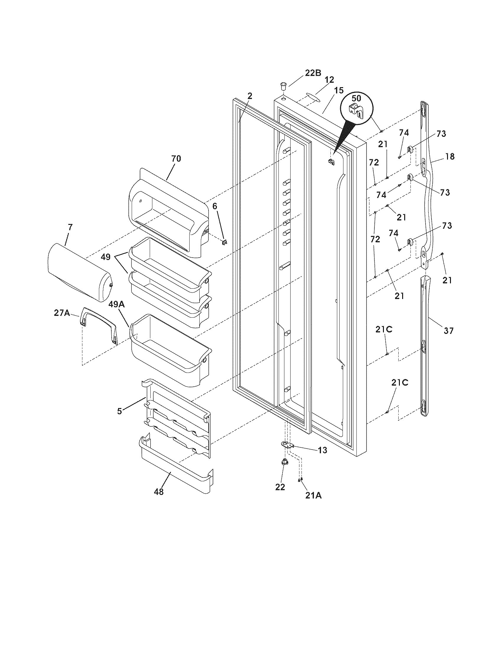 Frigidaire GHSC39EEPW1 refrigerator door diagram