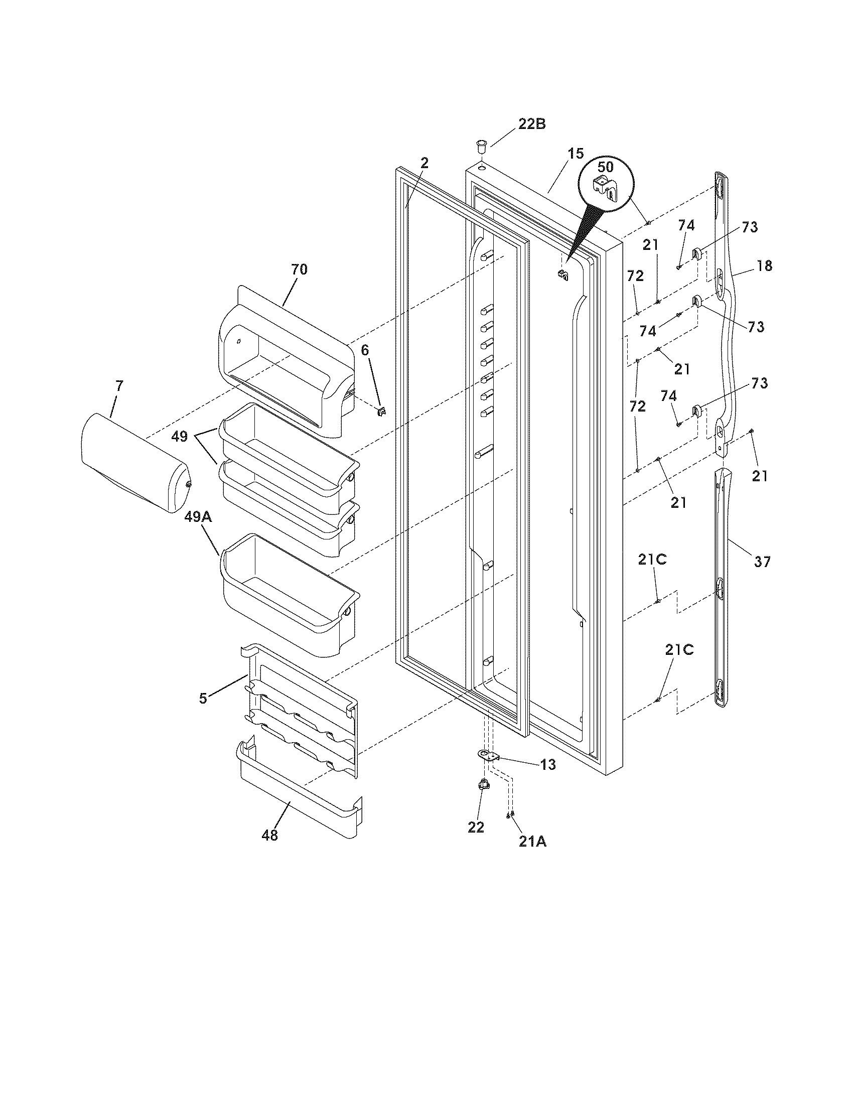 Frigidaire FSC23R5DWB refrigerator door diagram
