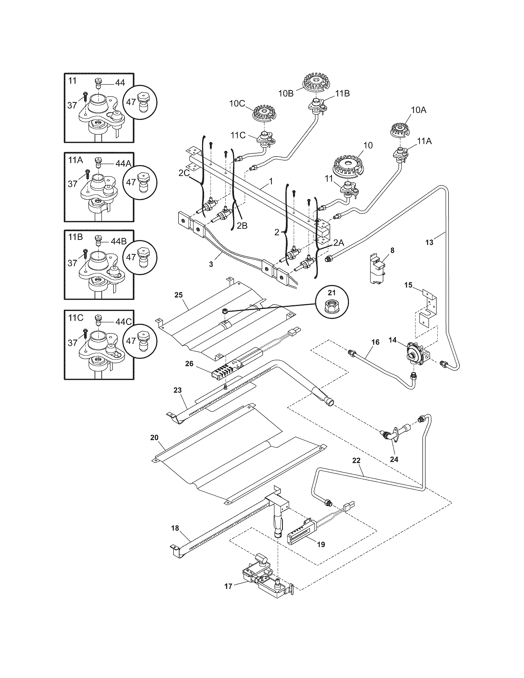 Frigidaire GLGFS75DCJ burner diagram