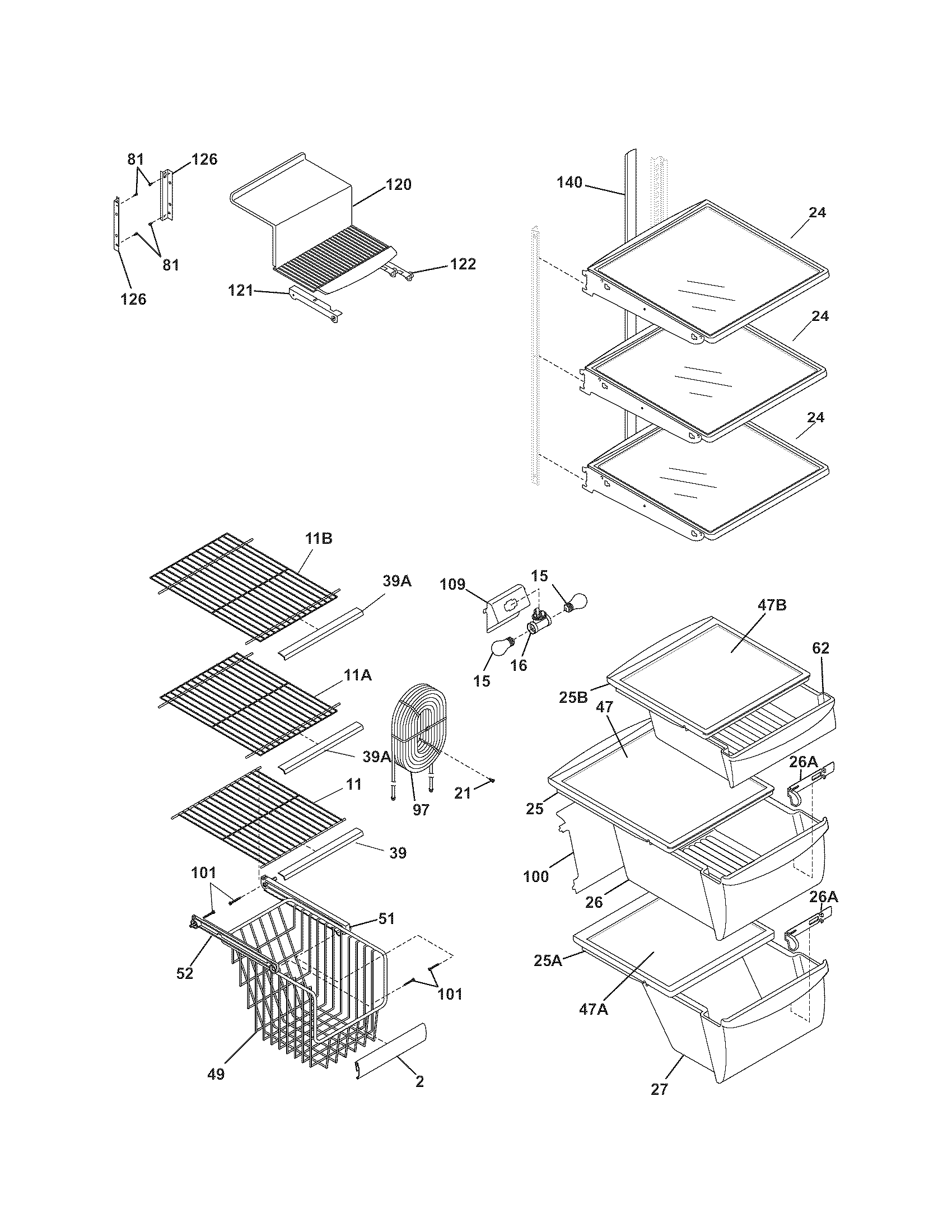 Kenmore Elite 25344509602 shelves diagram