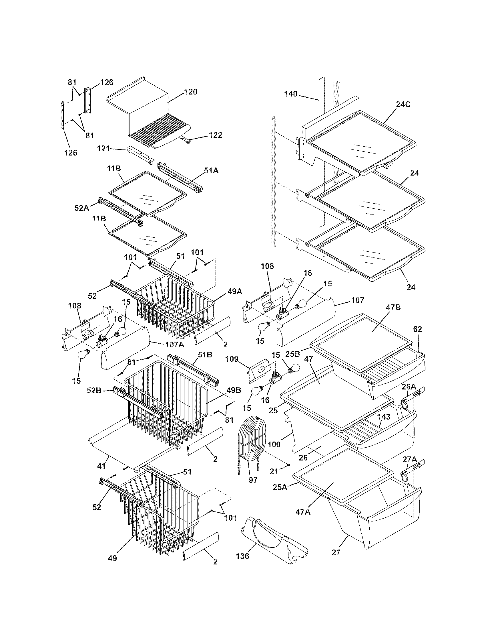 Kenmore Elite 25344383404 shelves diagram