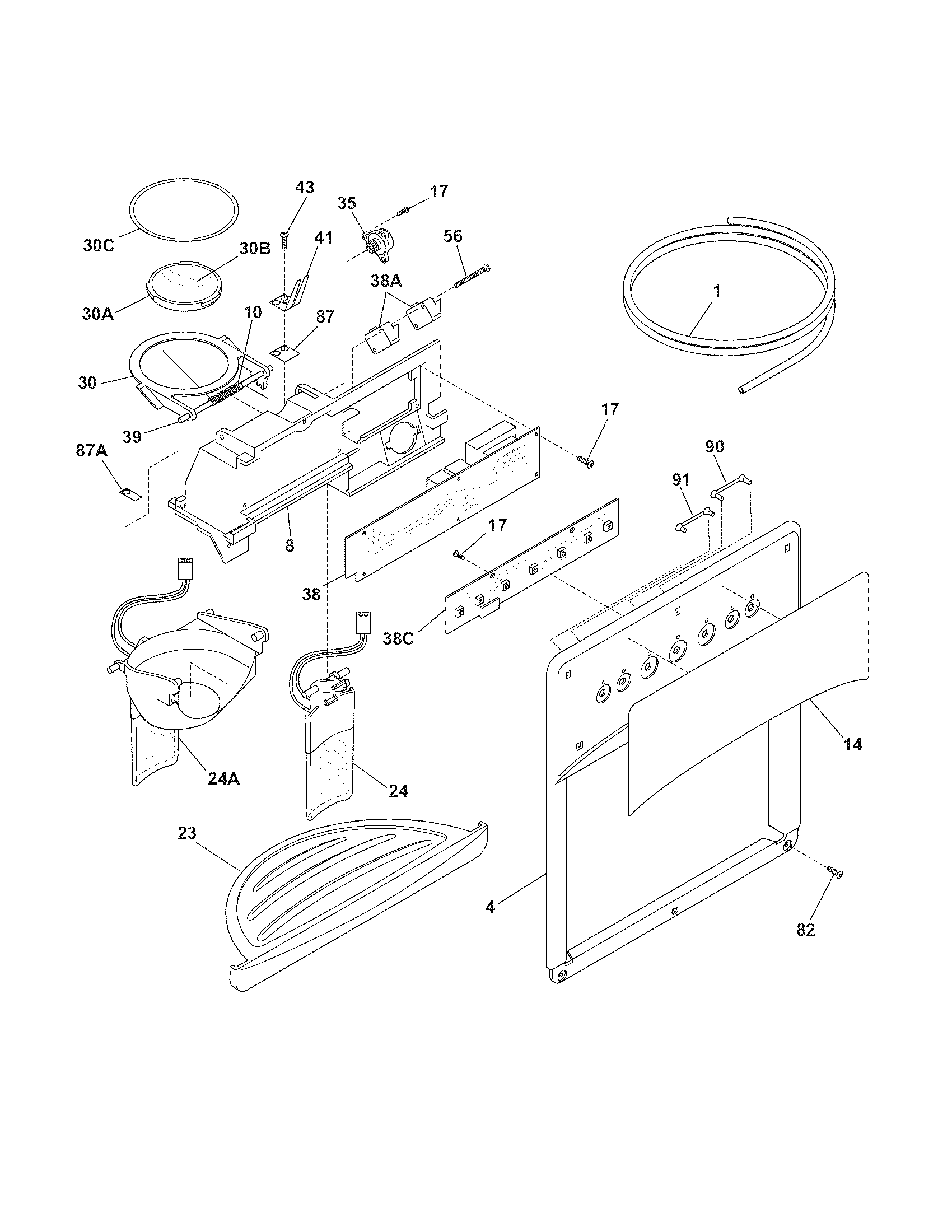 Kenmore Elite 25344383404 ice & water dispenser diagram