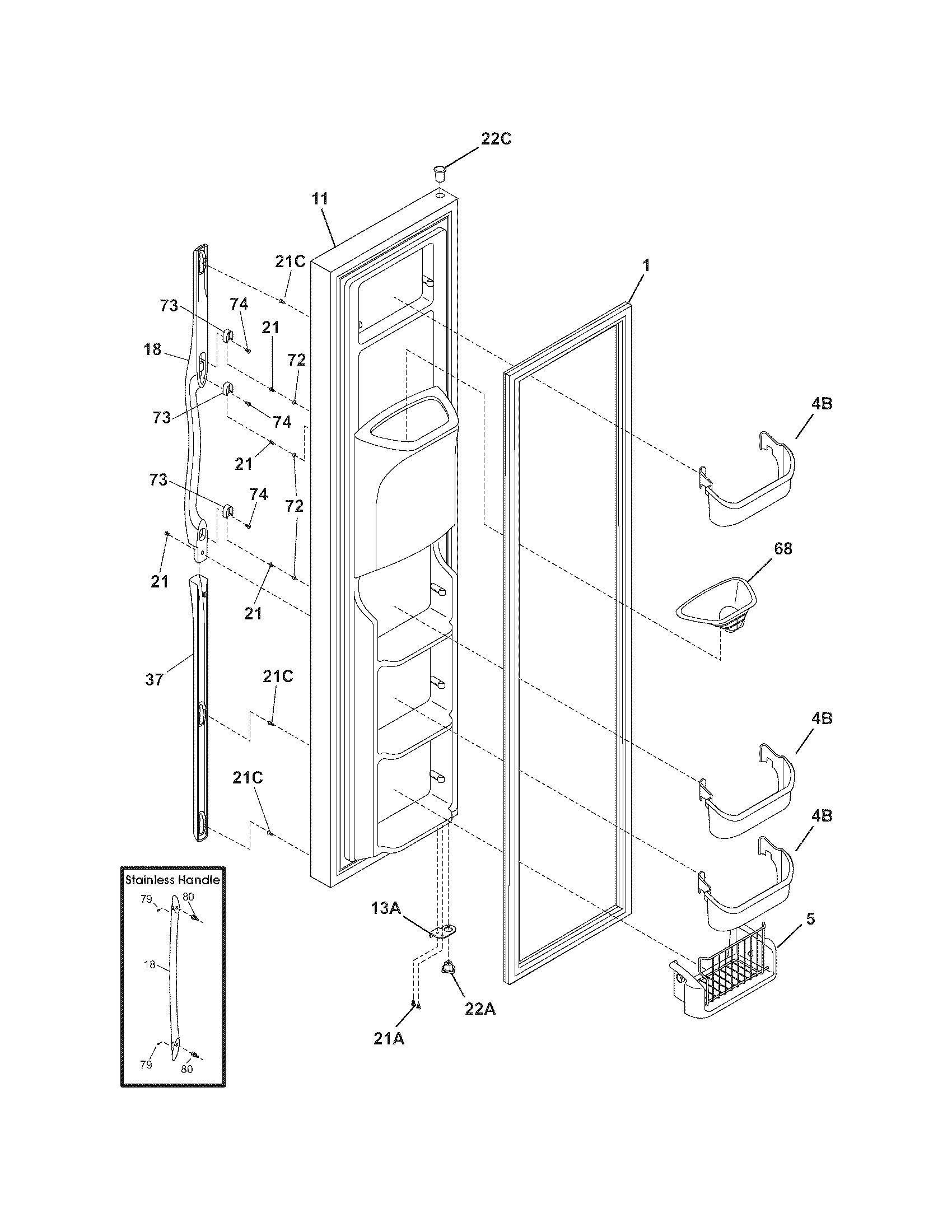 Frigidaire FSC23F7DSBB freezer door diagram
