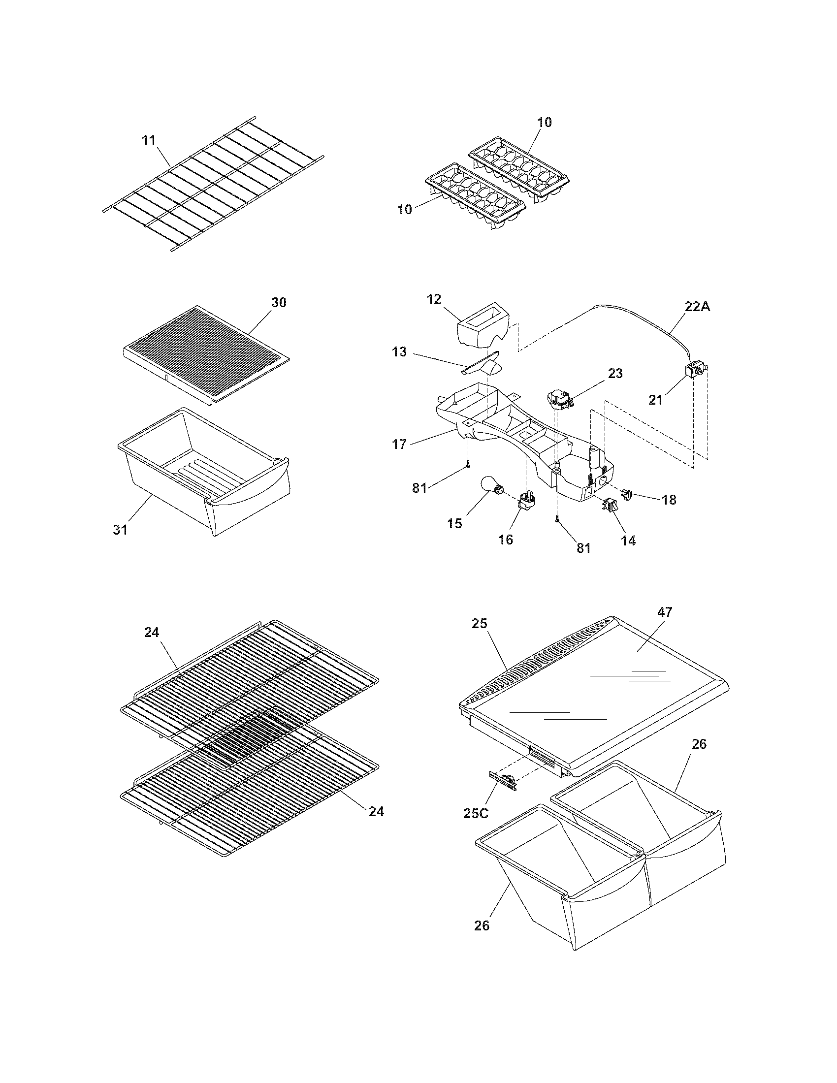 Frigidaire FRT21HC5DWB shelves diagram