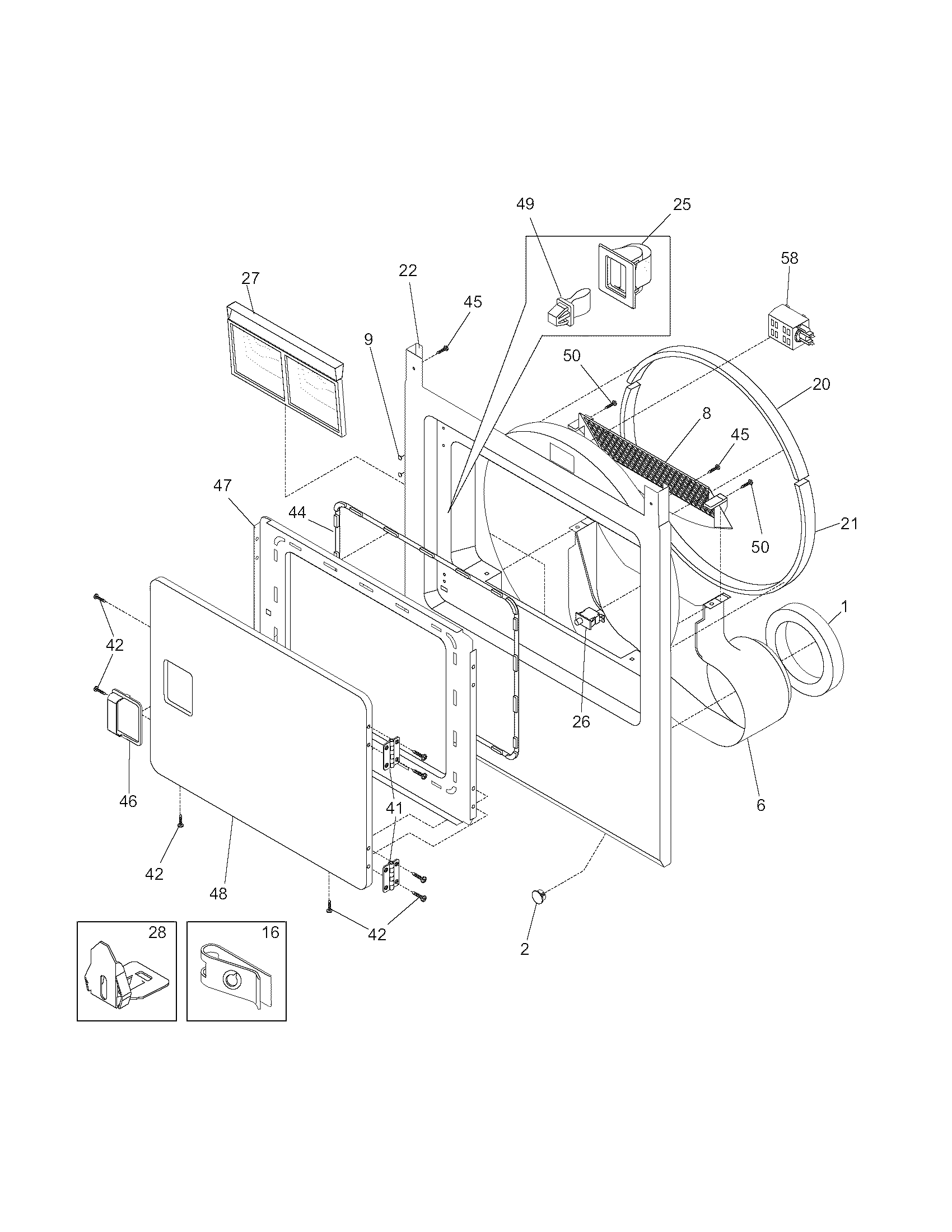 Crosley CDG2000FW0 front panel/lint filter diagram