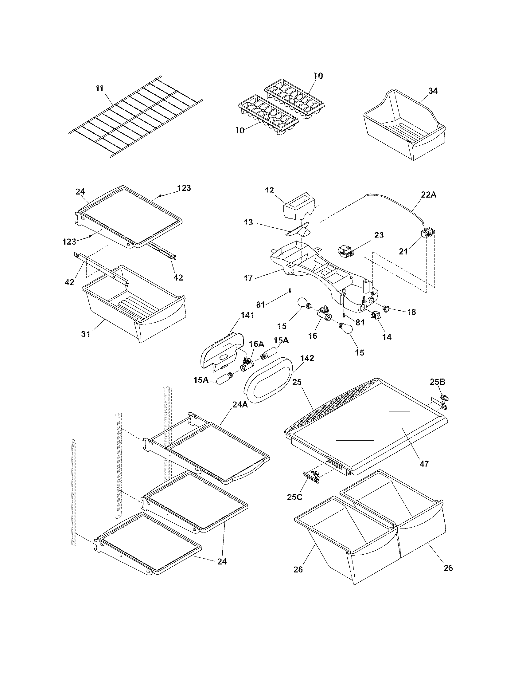 Frigidaire GLHT186HB2 shelves diagram