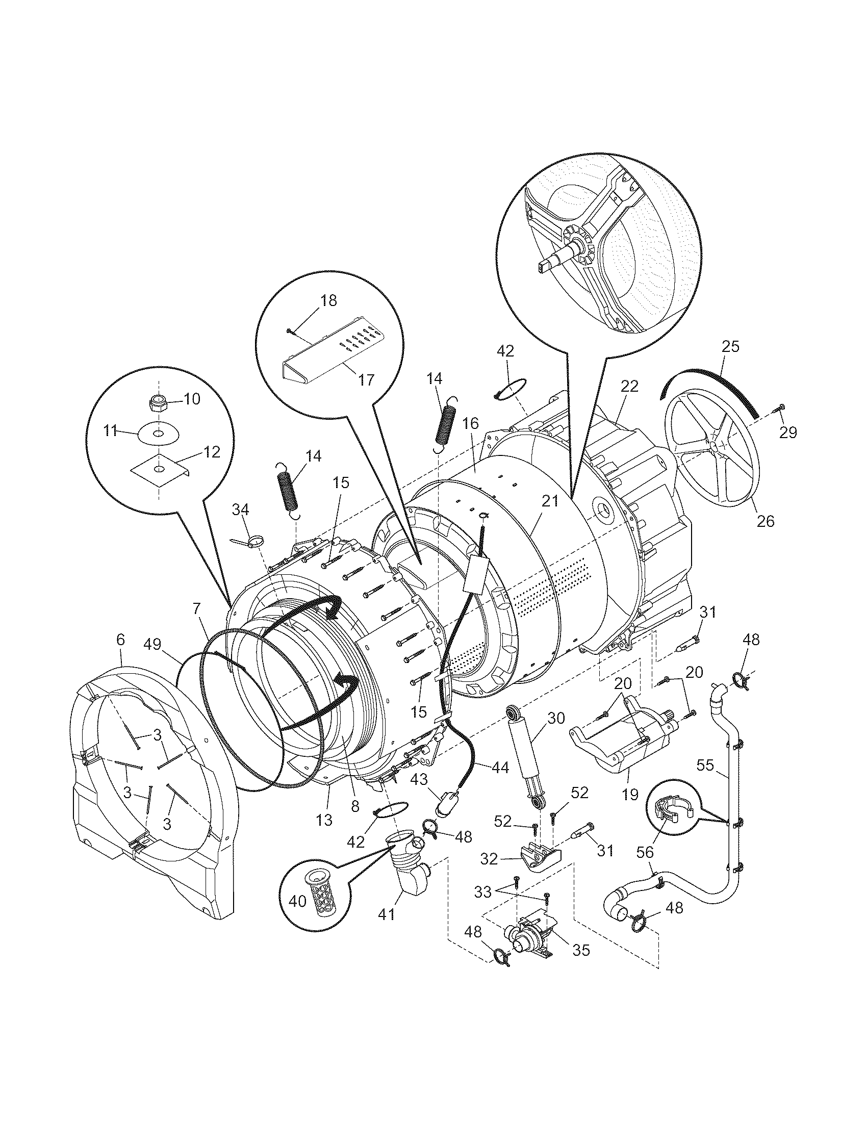 Frigidaire LTF2140FS0 motor/tub diagram