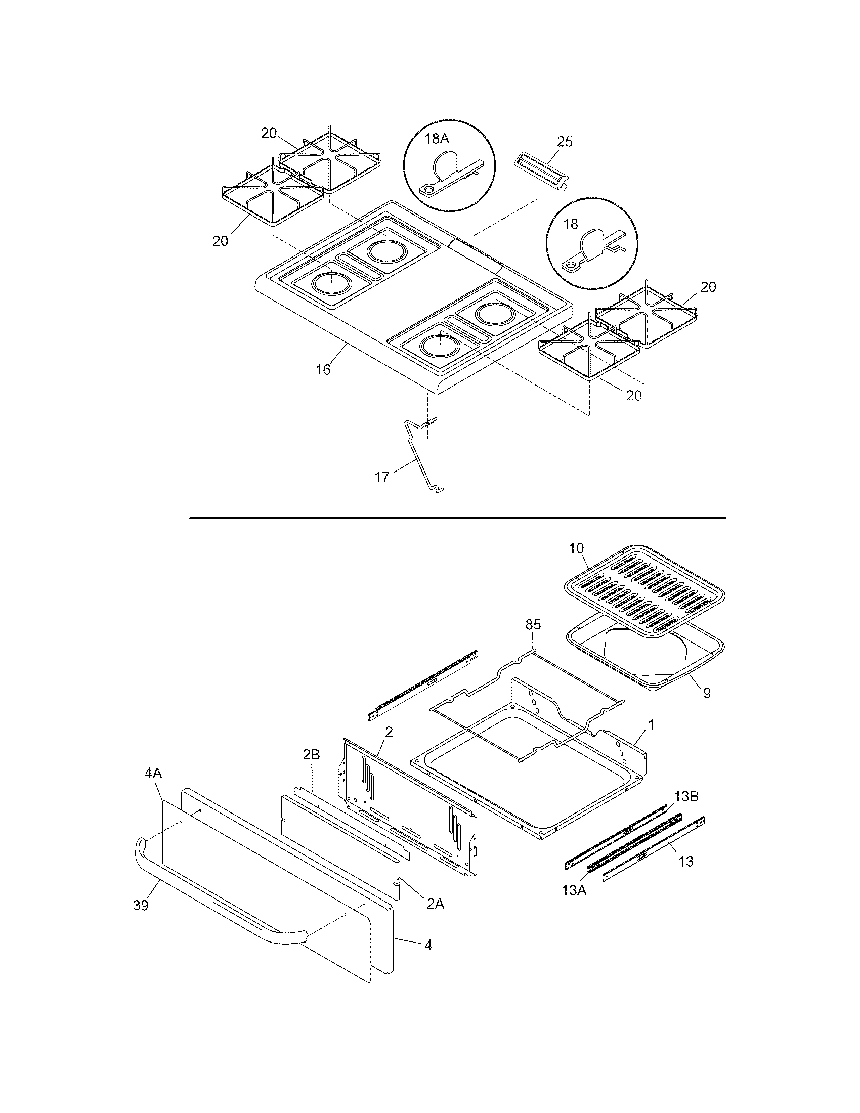 Frigidaire FGF318ECD top/drawer diagram