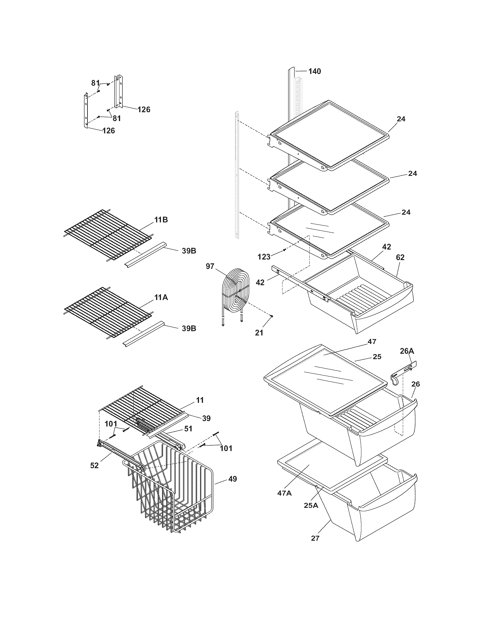 Crosley CRSE264FSS0 shelves diagram