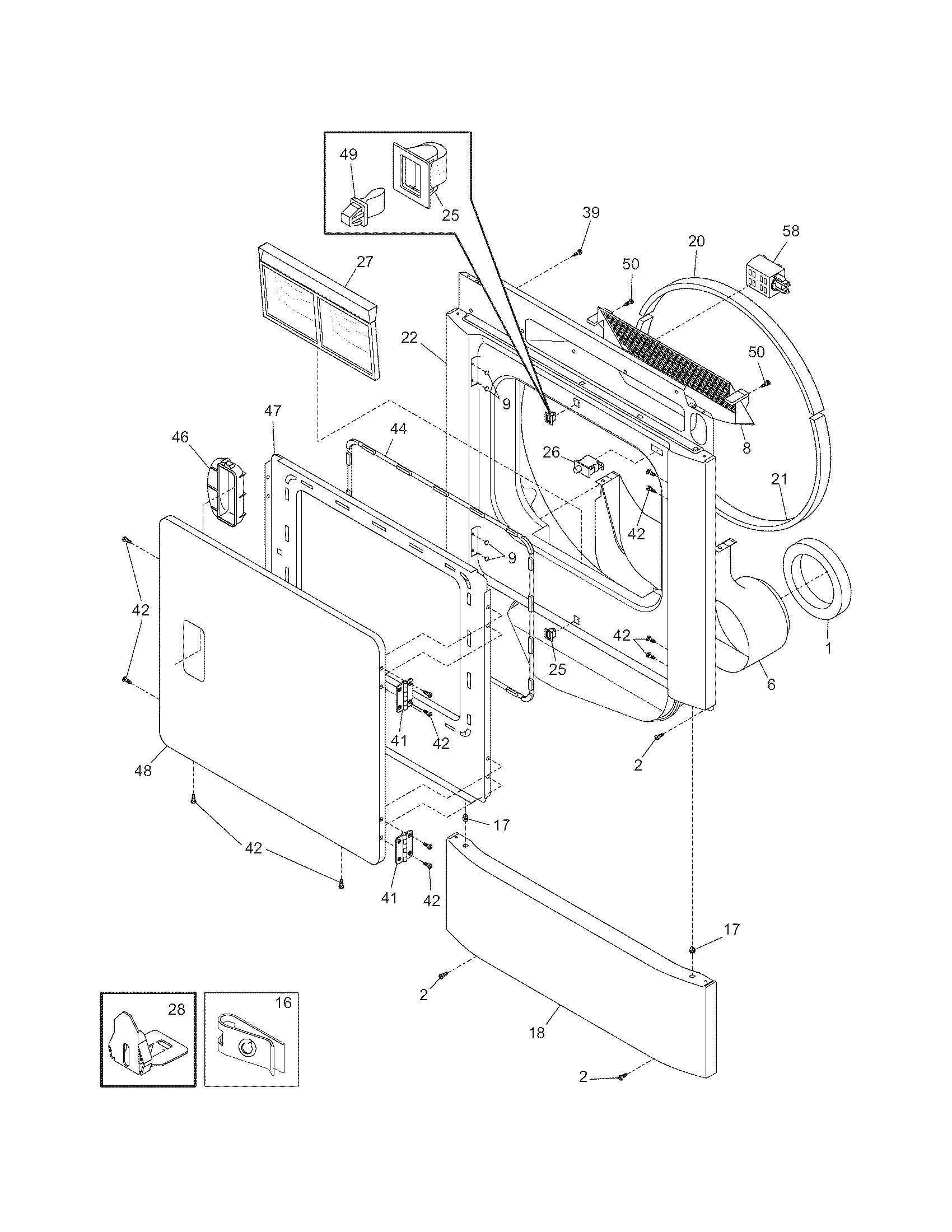 Crosley CDEC400FW0 front panel/lint filter diagram