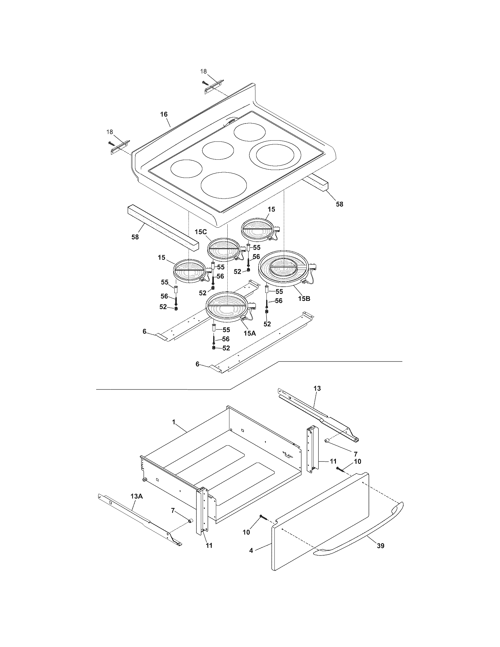 Crosley BES384EC4 top/drawer diagram