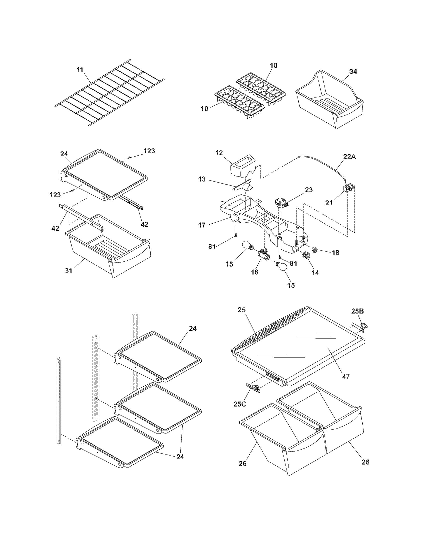 Crosley CRTE187EW7 shelves diagram