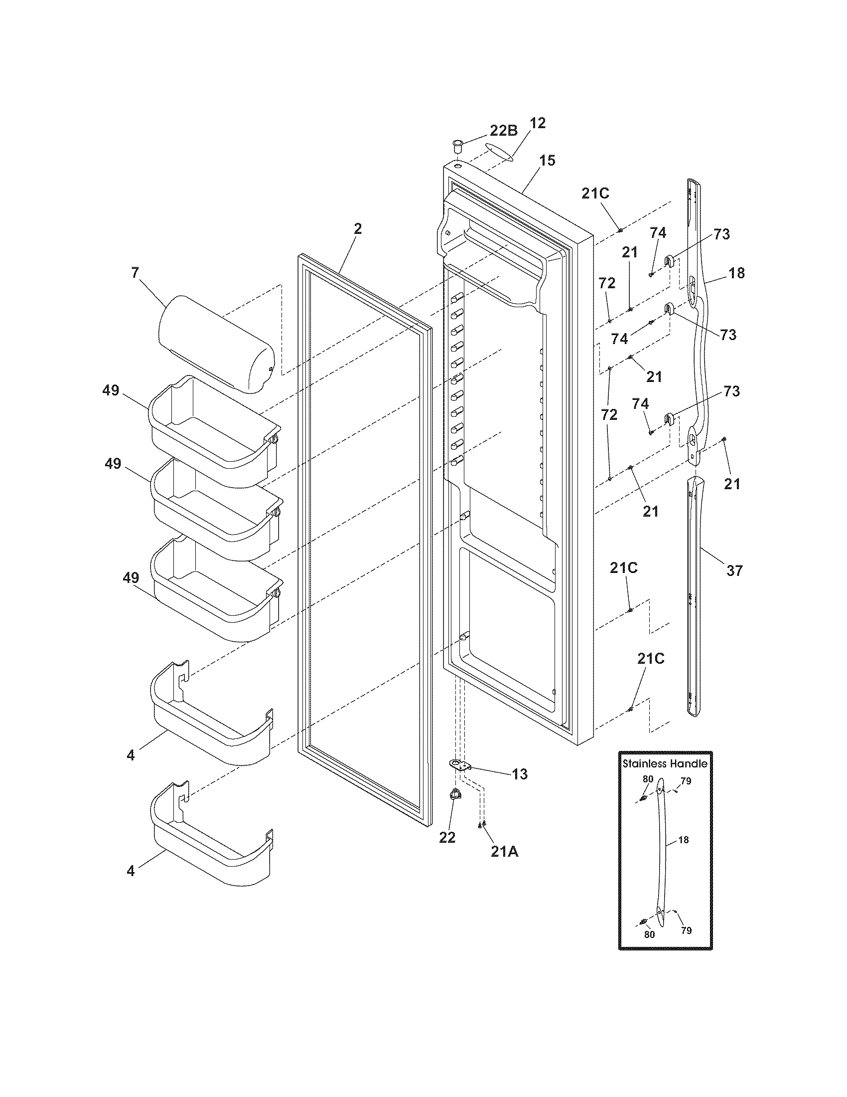 Frigidaire GLHS69EHB0 refrigerator door diagram