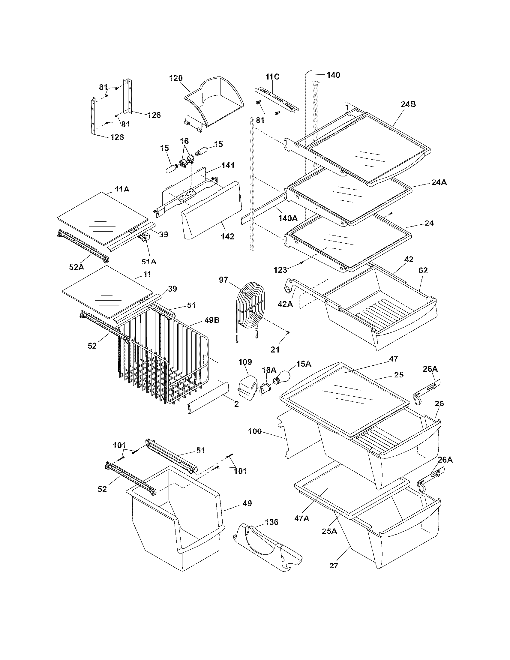 Frigidaire GLHS69EHB0 shelves diagram