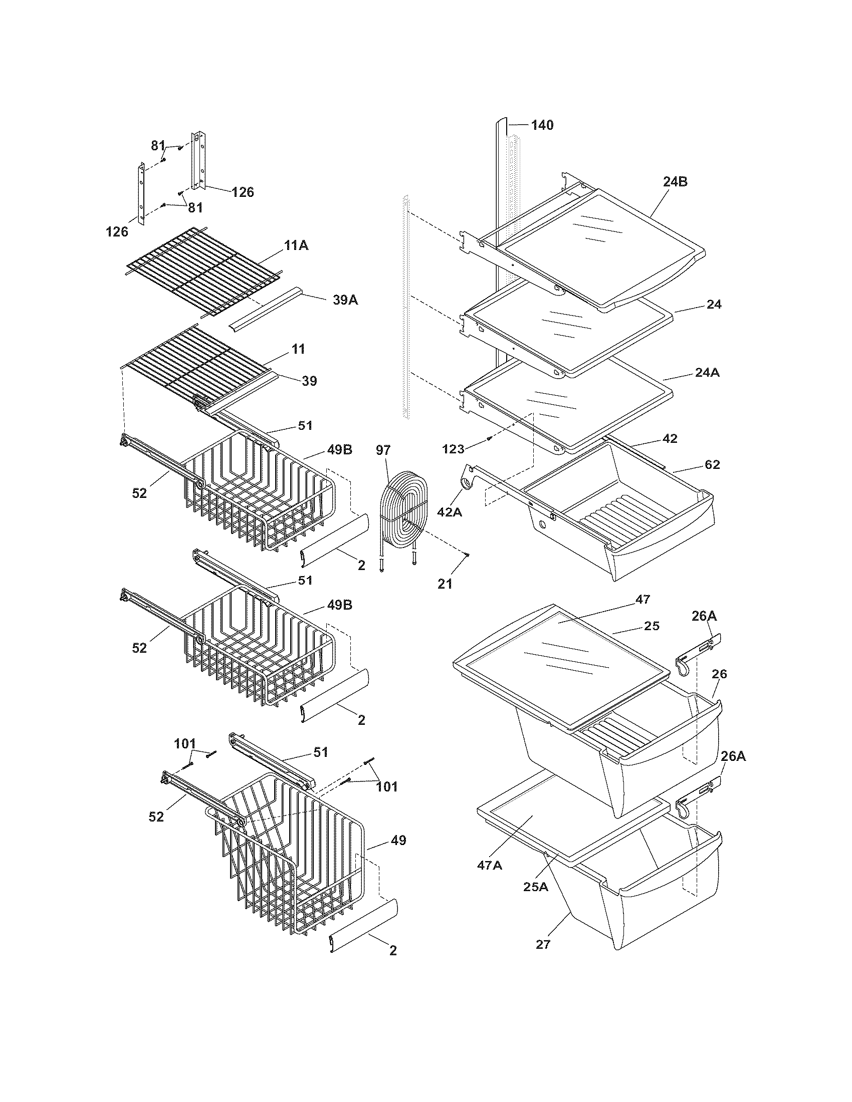White-Westinghouse WRS23MF5ASK shelves diagram