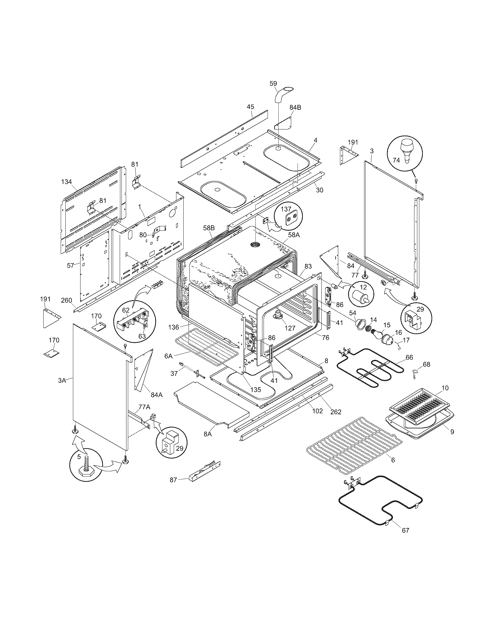 Frigidaire FEF402BWF body diagram