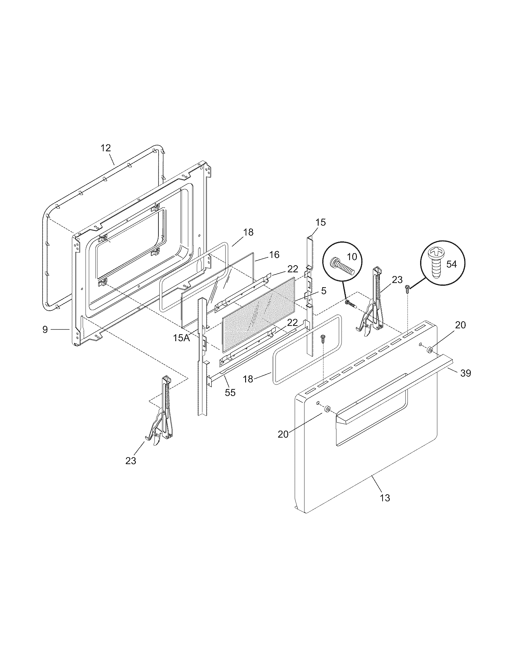 Frigidaire FEF402BWF oven door diagram