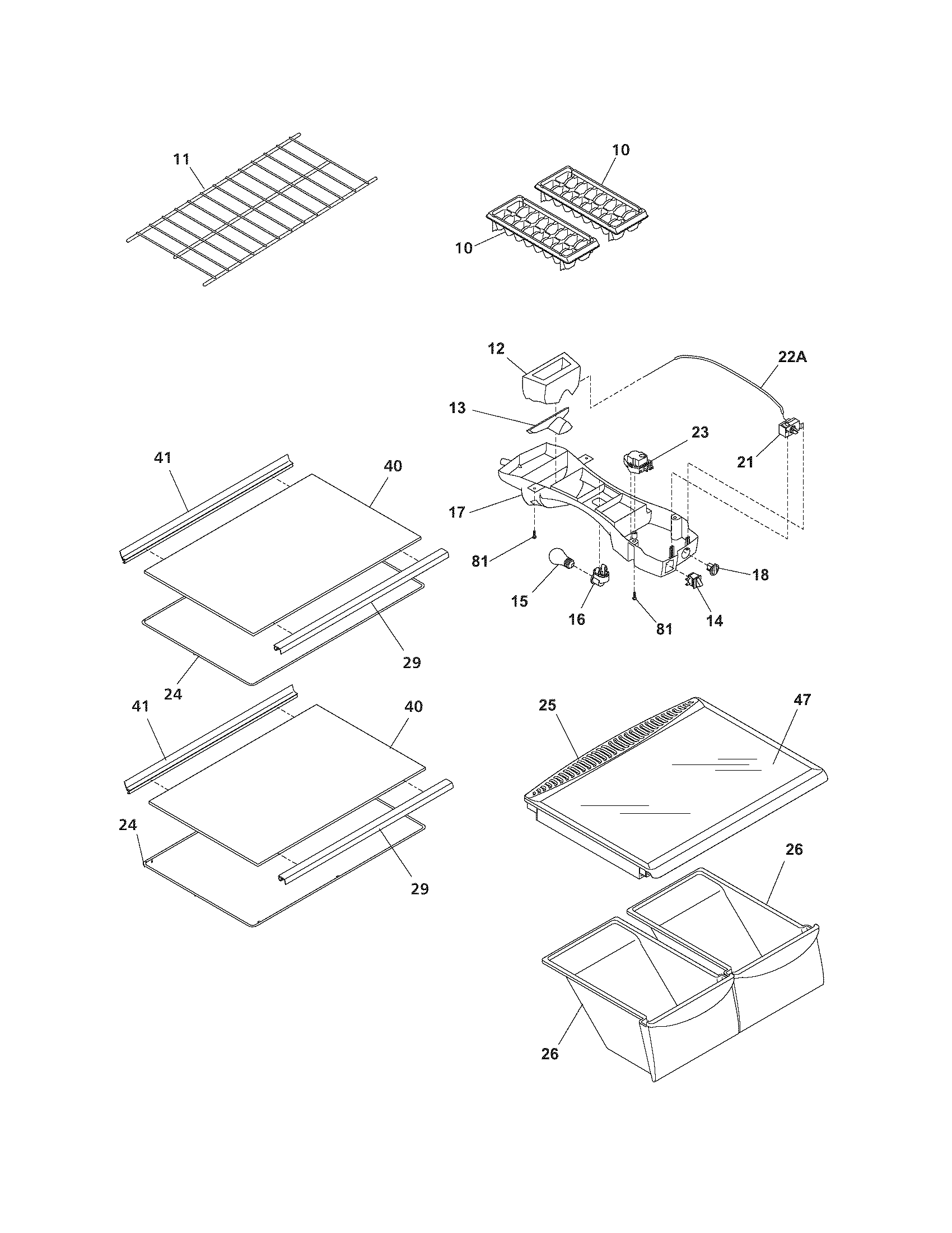 White-Westinghouse WRT21MG3AWG shelves diagram