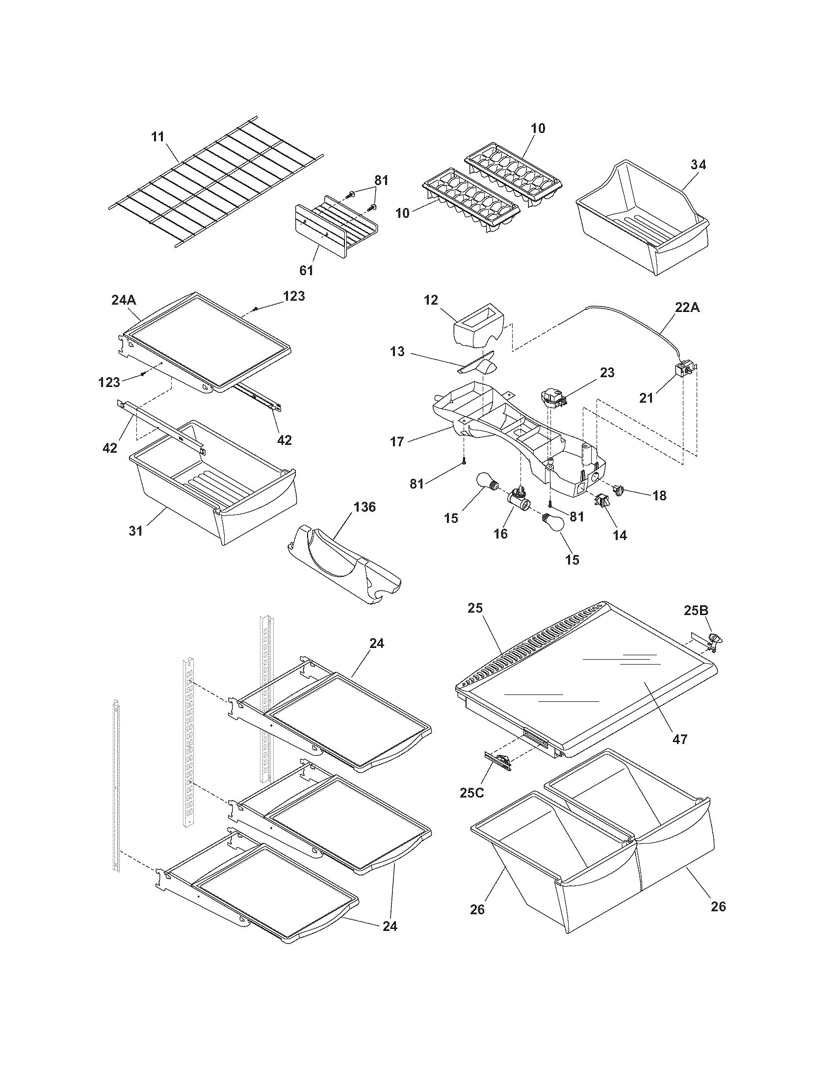 Frigidaire GS18HTZDQD shelves diagram