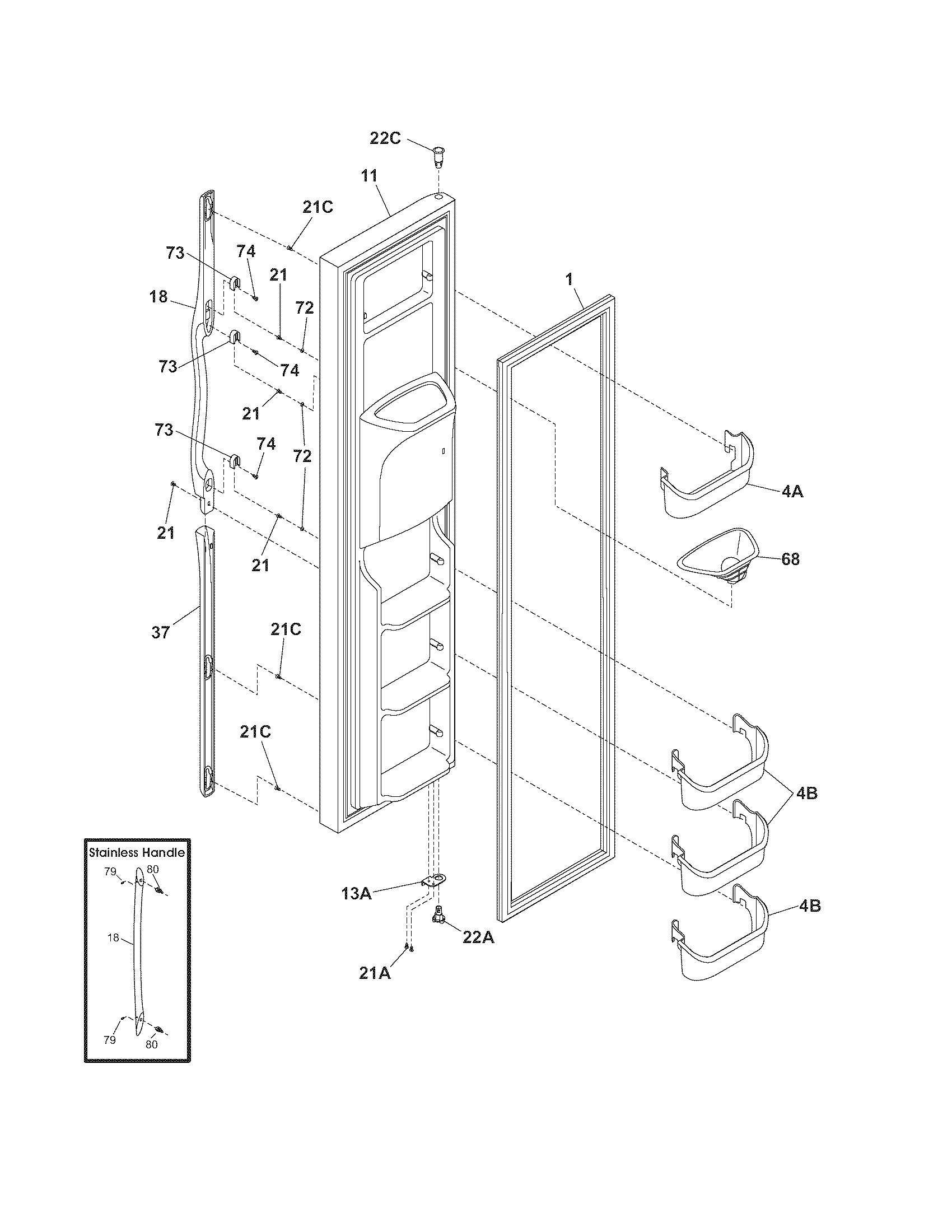 Frigidaire GLHS67EHW1 freezer door diagram