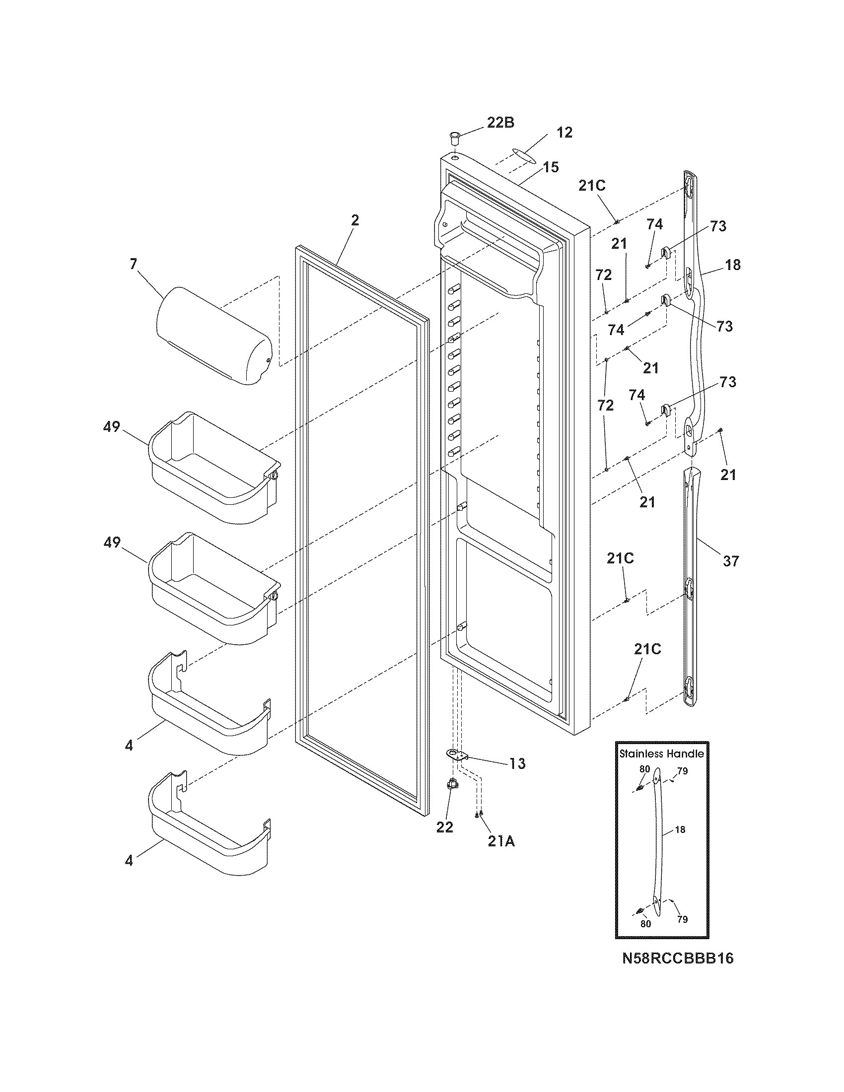 Frigidaire GLHS37EHW1 refrigerator door diagram