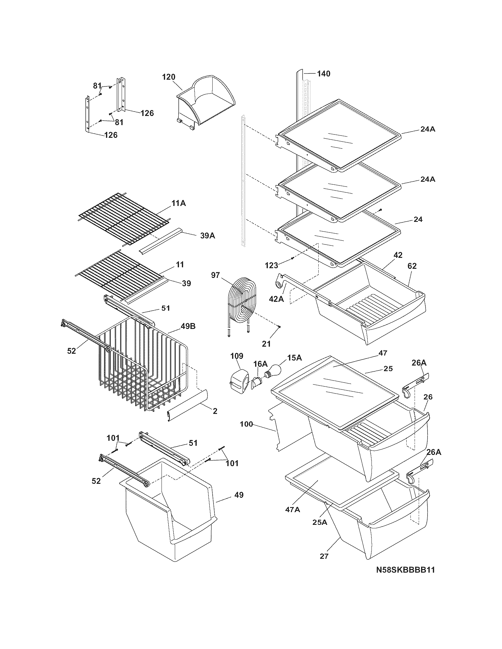 Frigidaire GLHS37EHQ2 shelves diagram