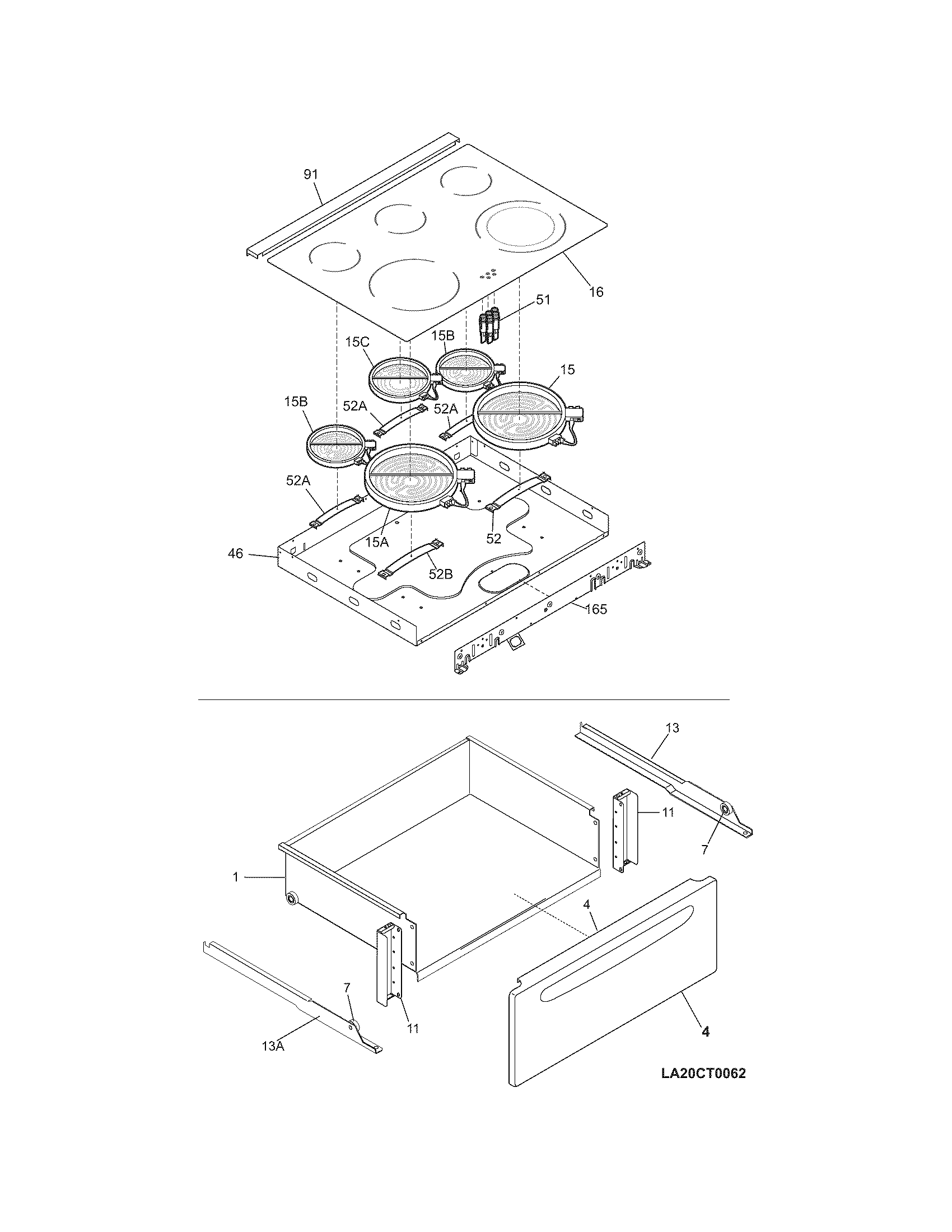 Frigidaire CGLES385FB3 top/drawer diagram