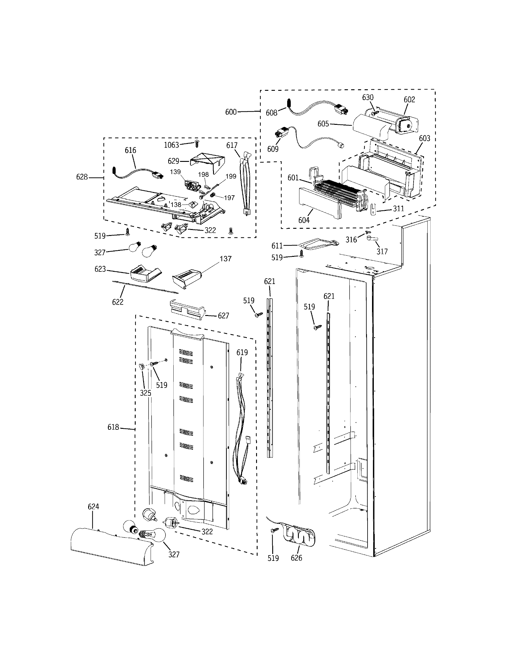 Electrolux E42BS75EPS cabinet-fresh food/refr diagram
