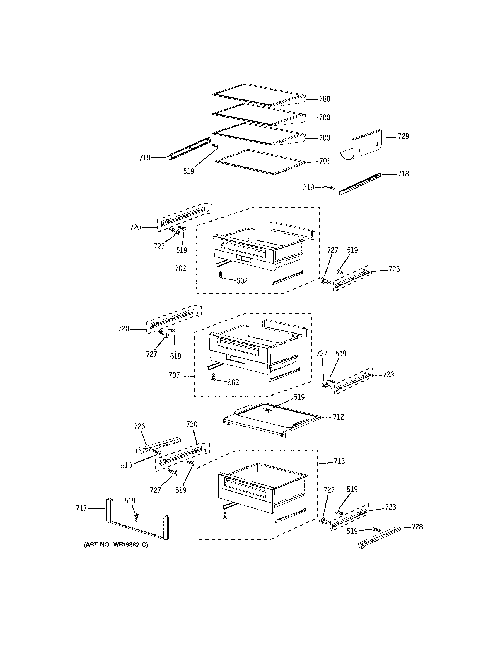 Electrolux E42BS75EPS shelves-fresh food/refr diagram