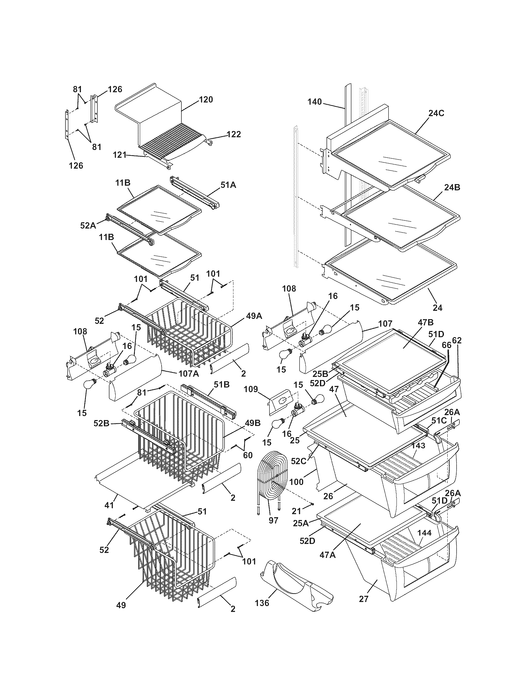 Kenmore Pro 25344333602 shelves diagram