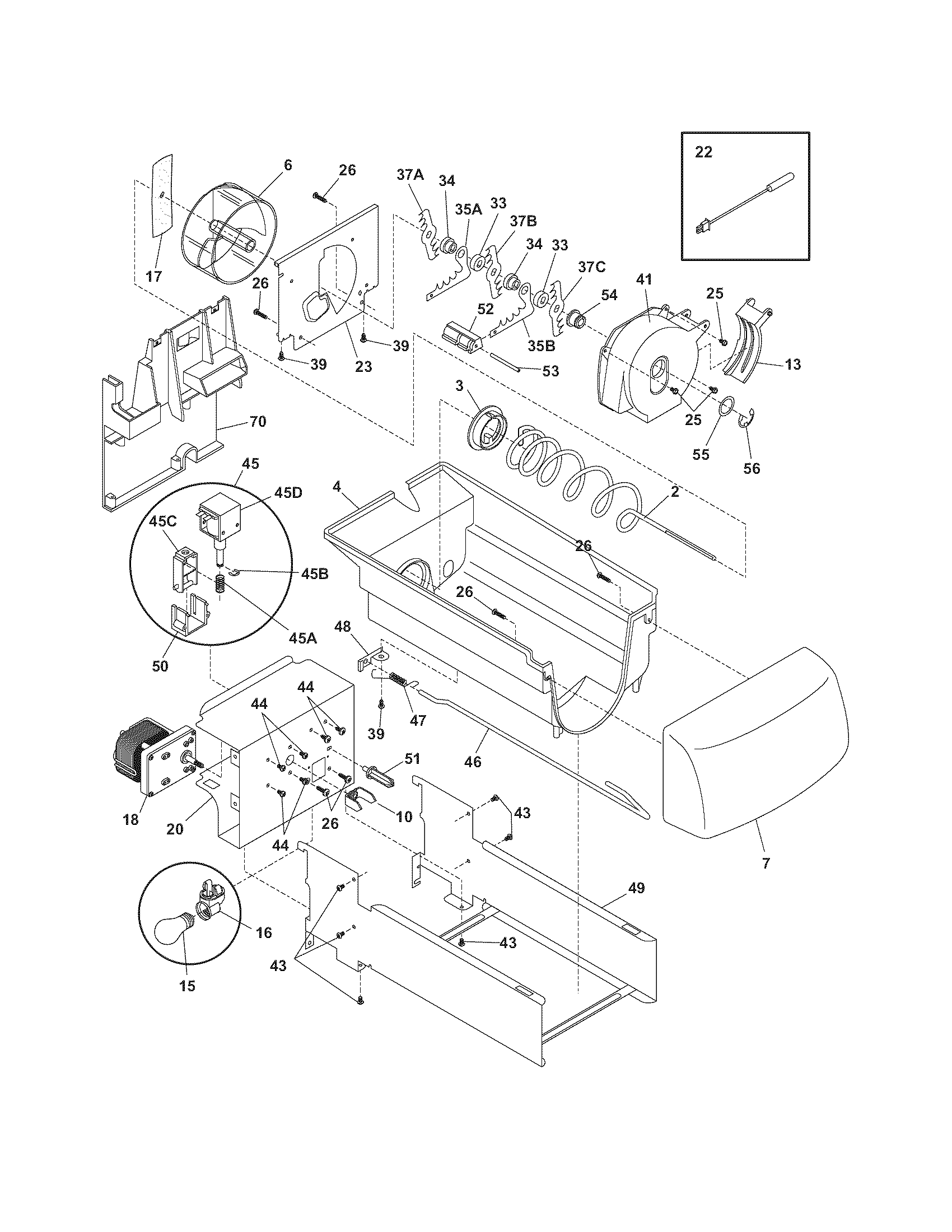 Frigidaire LESR26EFE3 ice container diagram