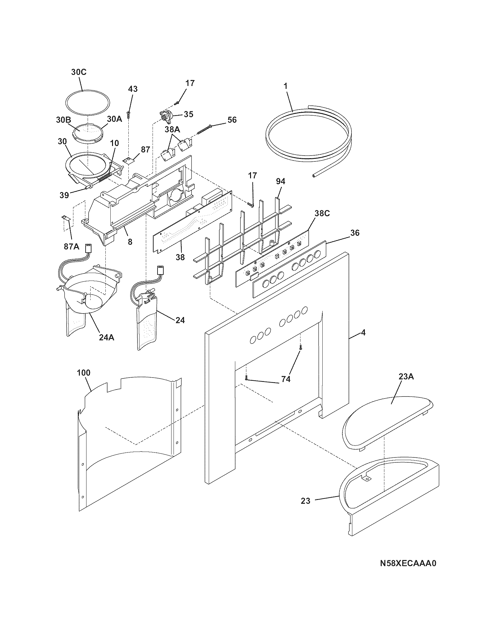 Electrolux E23CS78GPS1 ice & water dispenser diagram
