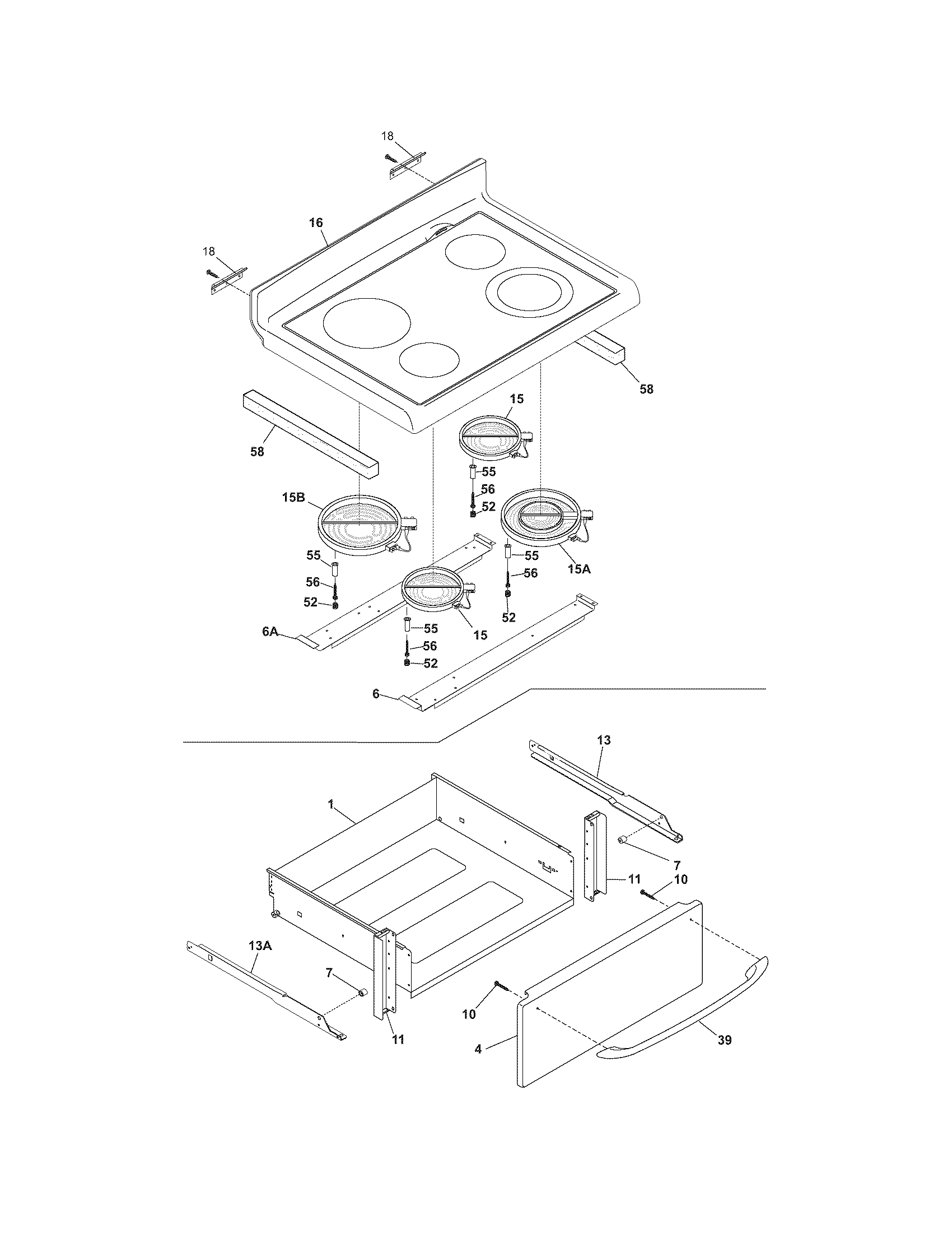 Frigidaire CFEF372EC5 top/drawer diagram