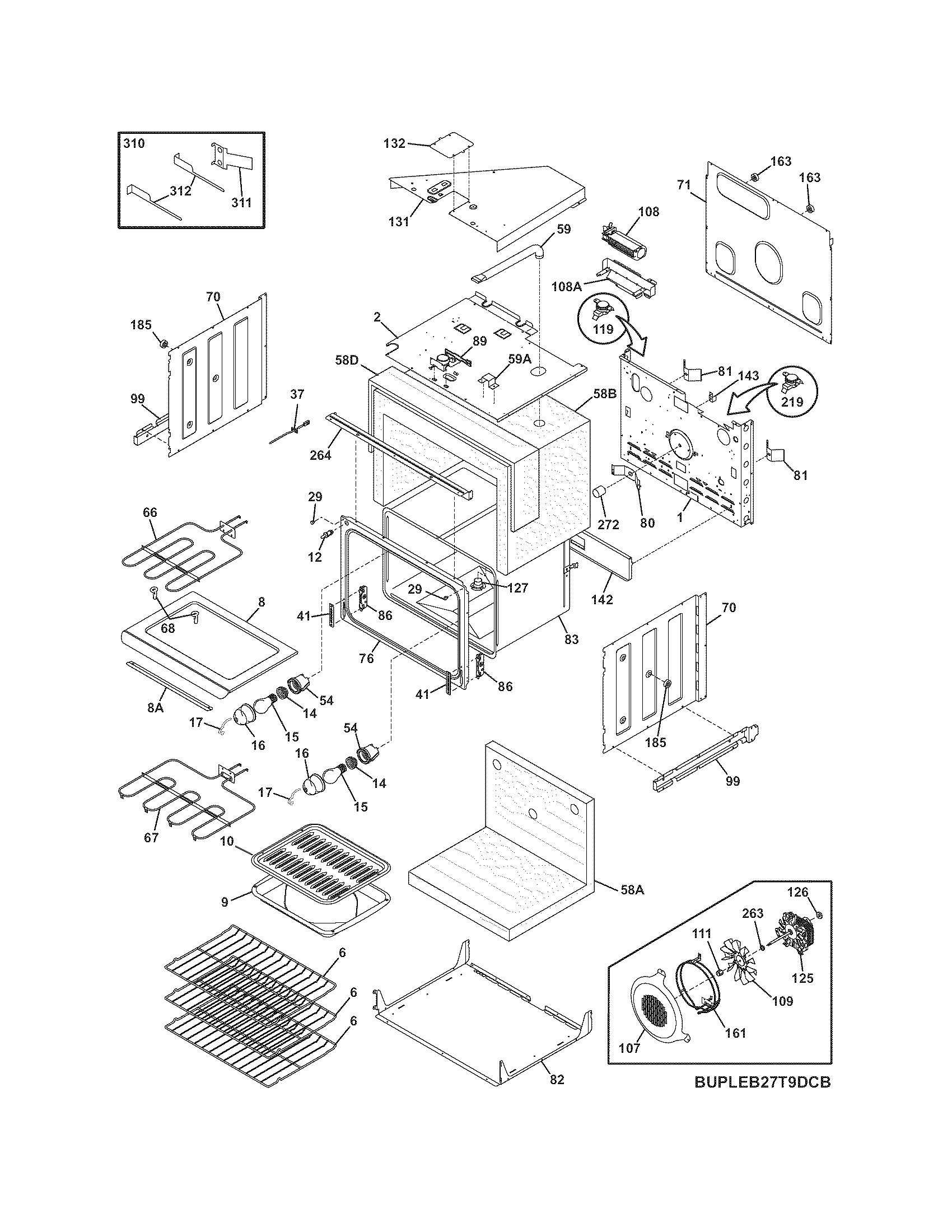 Frigidaire PLEB27T9FCC upper oven diagram