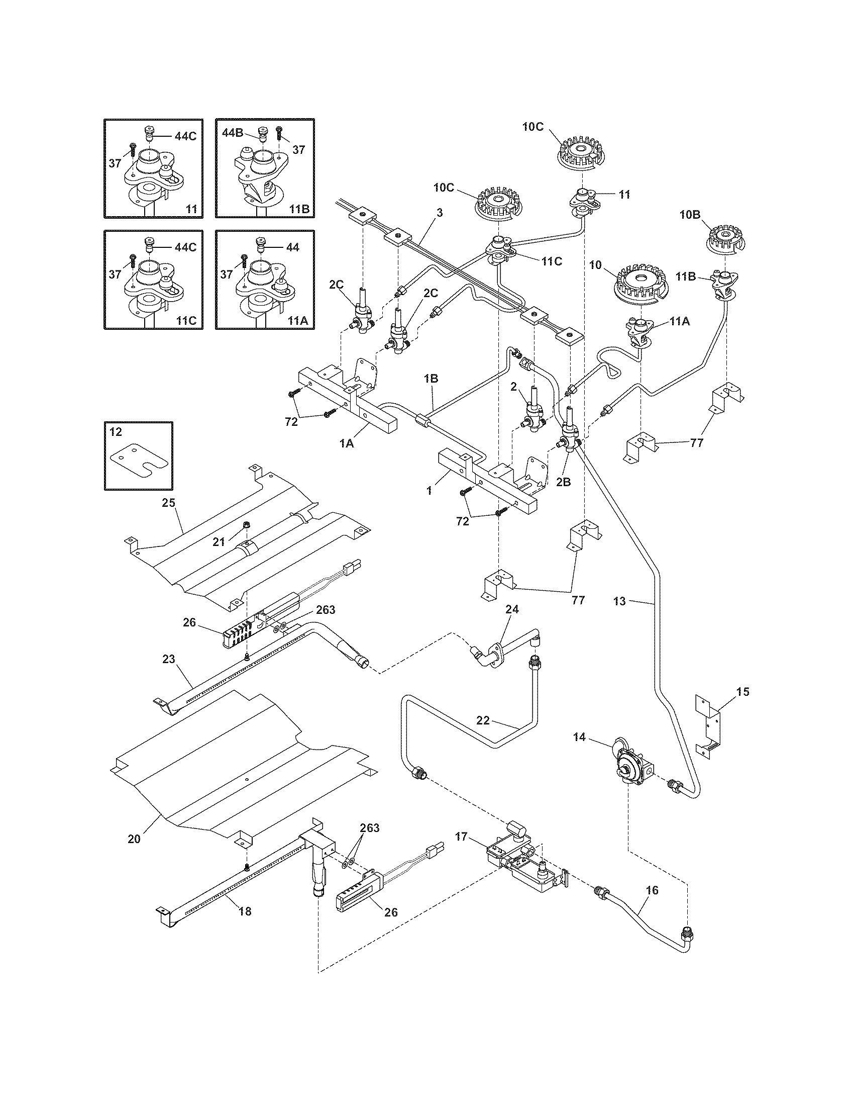 Frigidaire FGS365ECF burner diagram