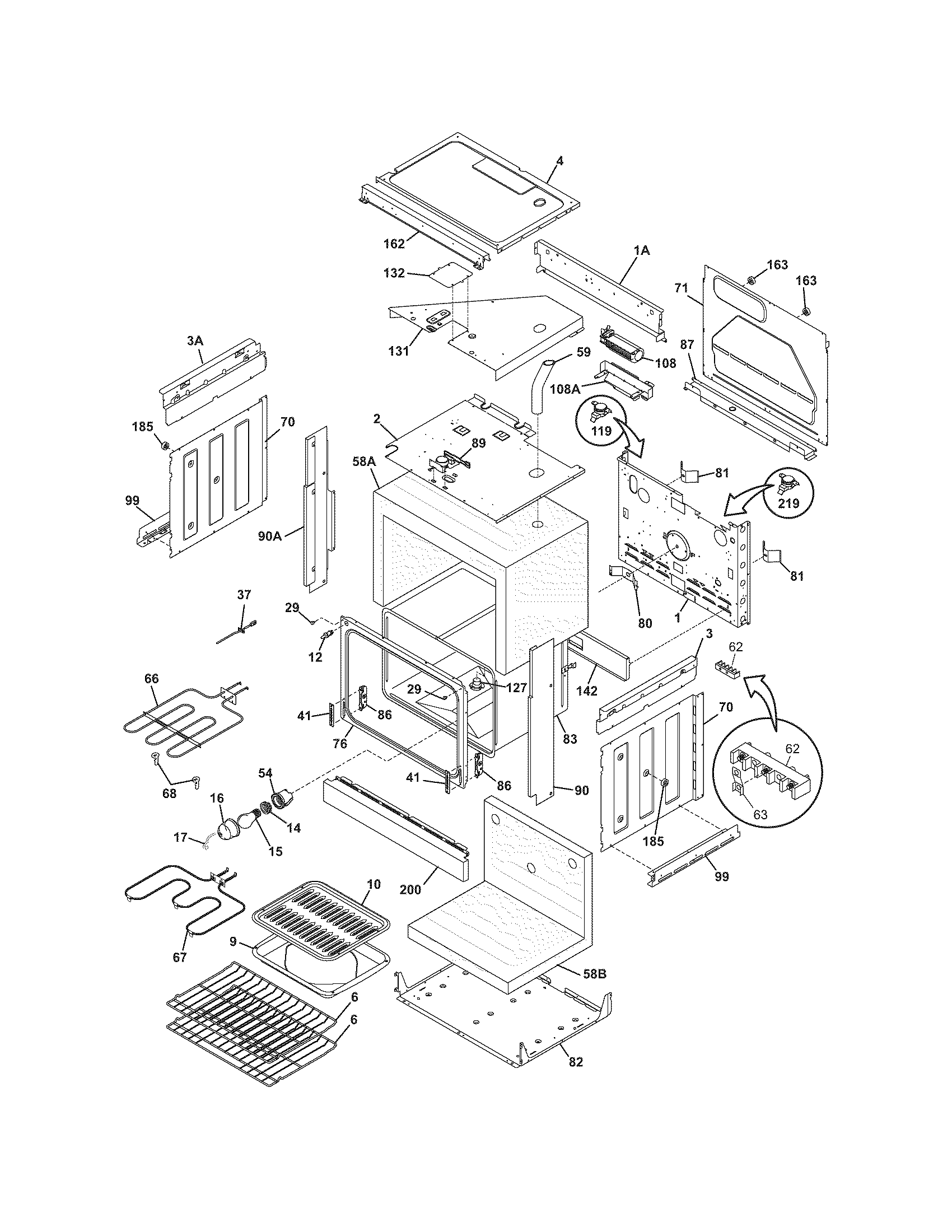 Frigidaire FED355EBC body diagram