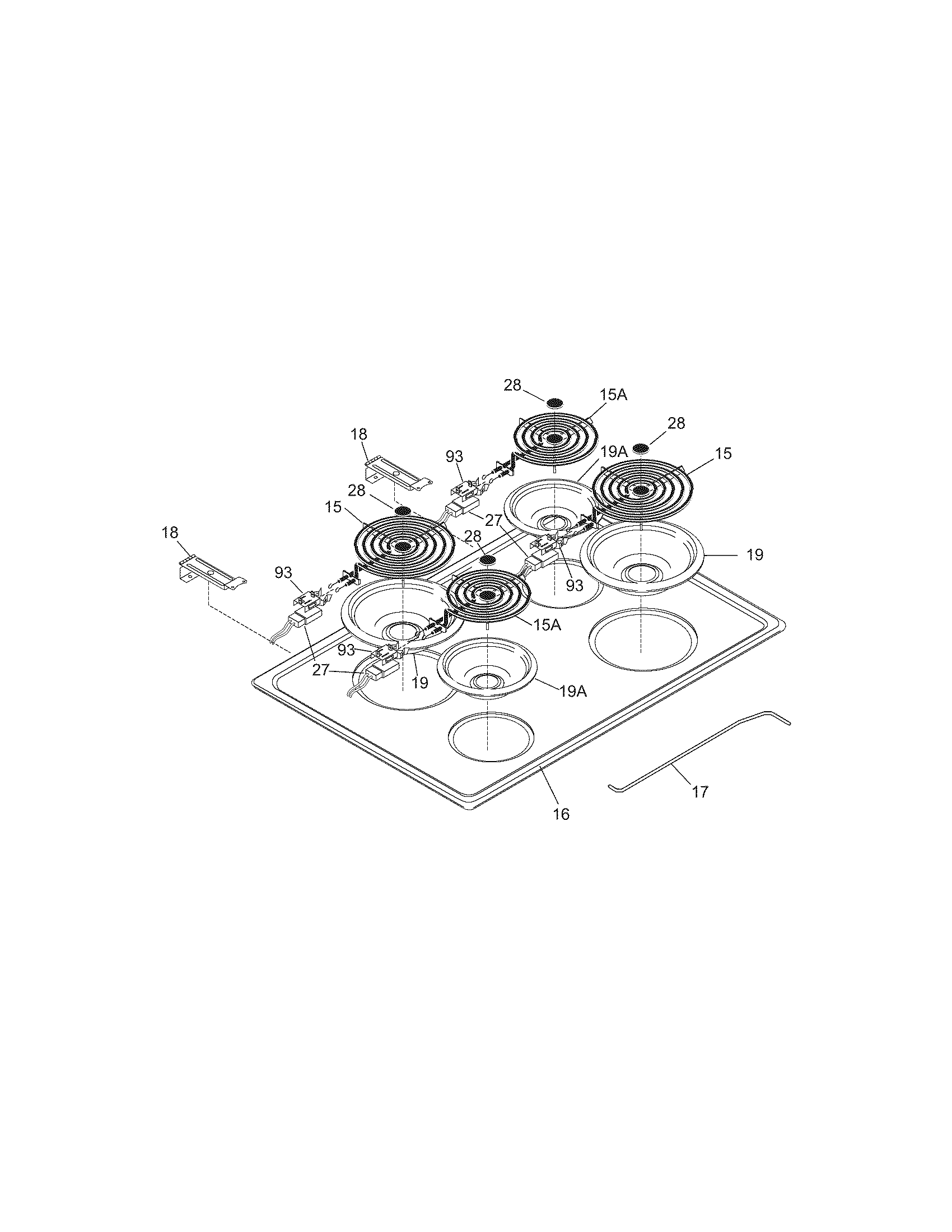 Frigidaire FED355EBC maintop diagram