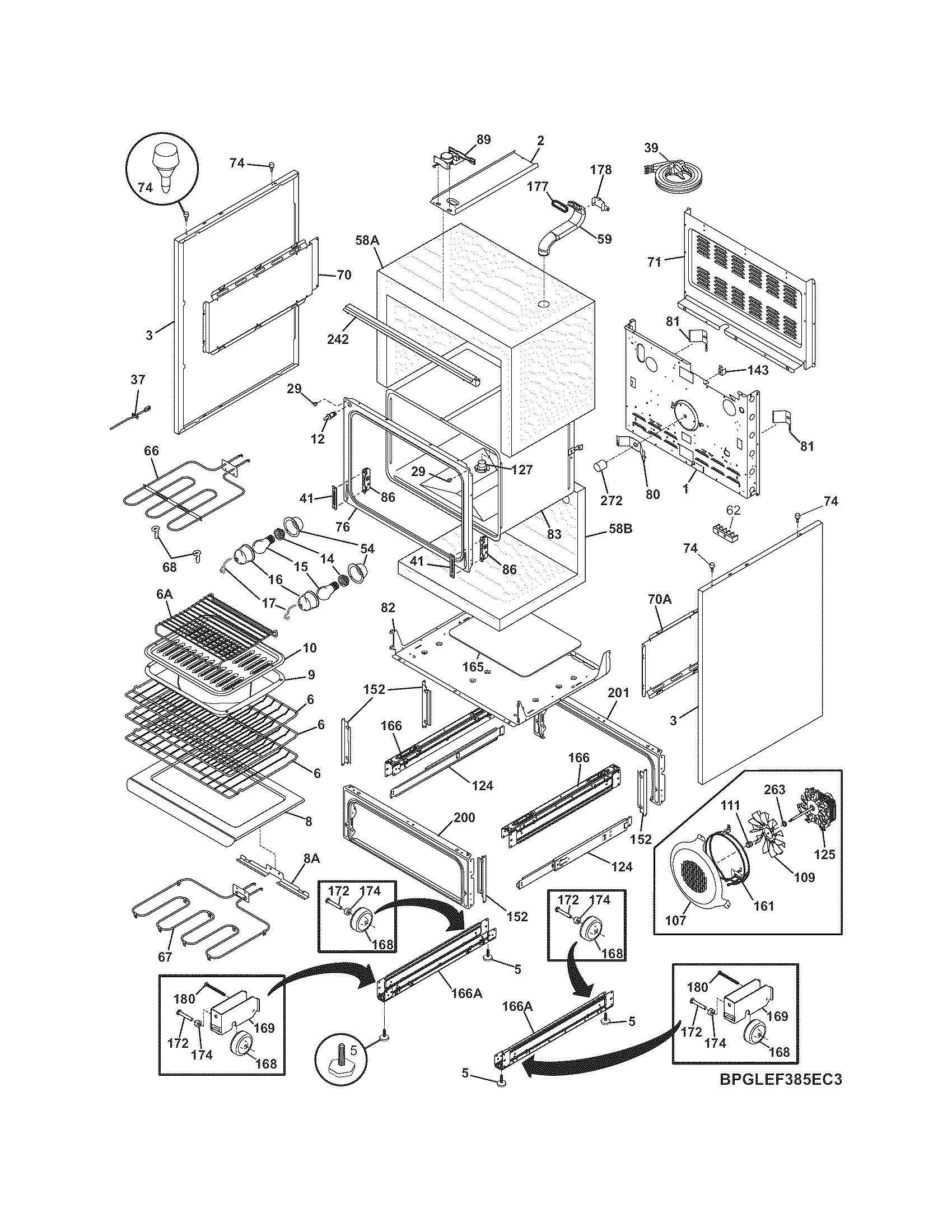 Frigidaire PGLEF385EB5 body diagram