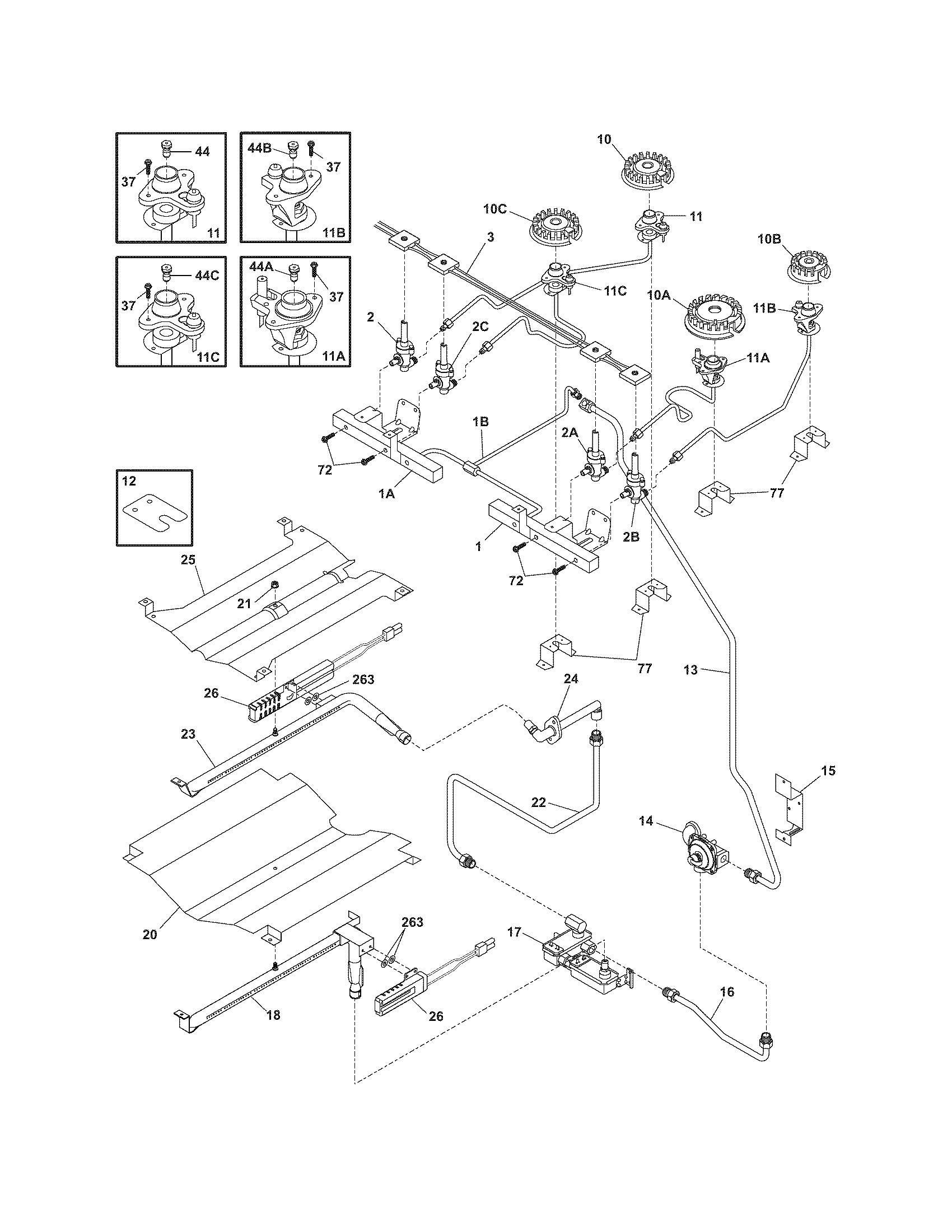 Frigidaire FGS366ECG burner diagram