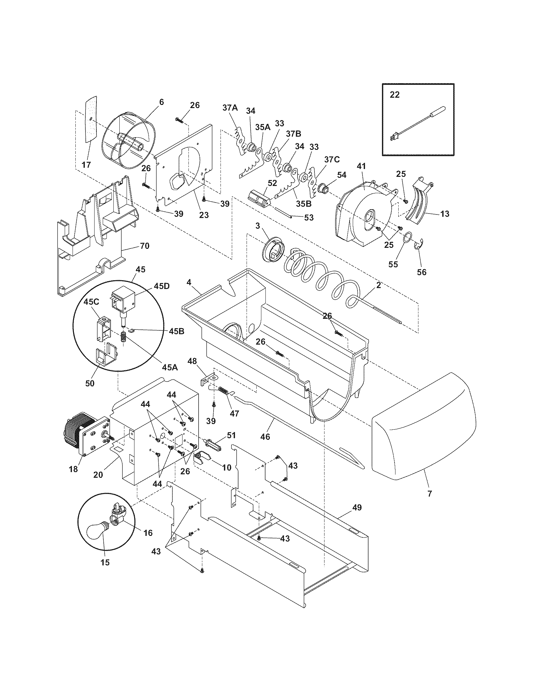 Kenmore Elite 25344392404 ice container diagram