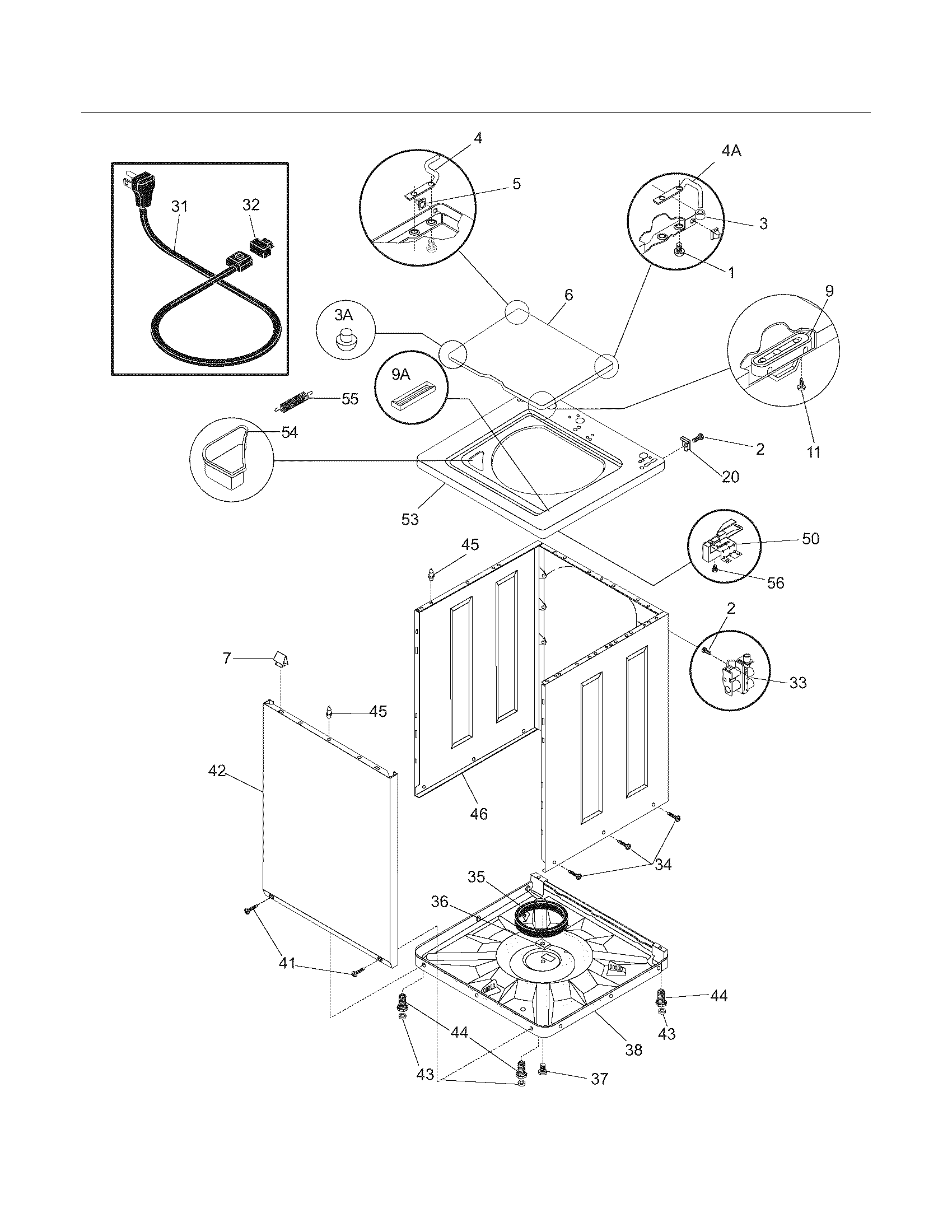 Frigidaire FWS933FS2 cabinet/top diagram