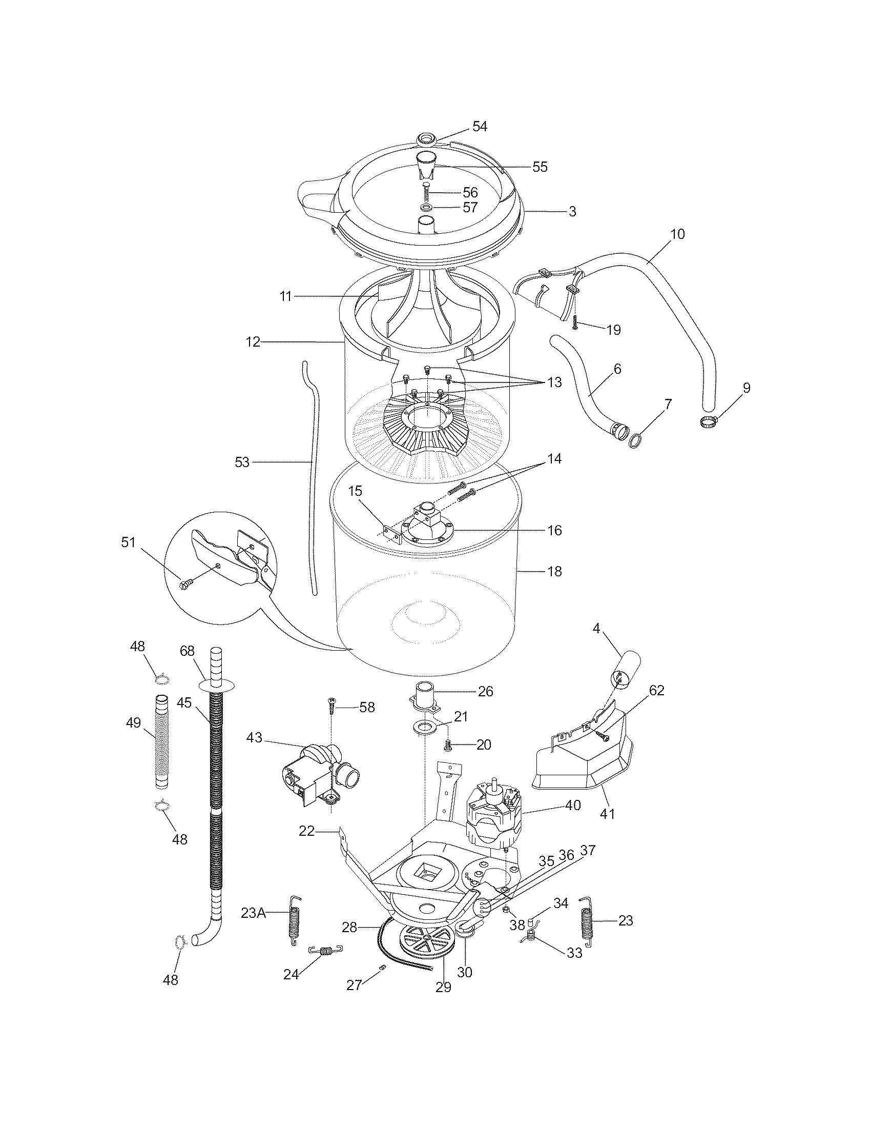 Frigidaire FWS933FS2 motor/tub diagram