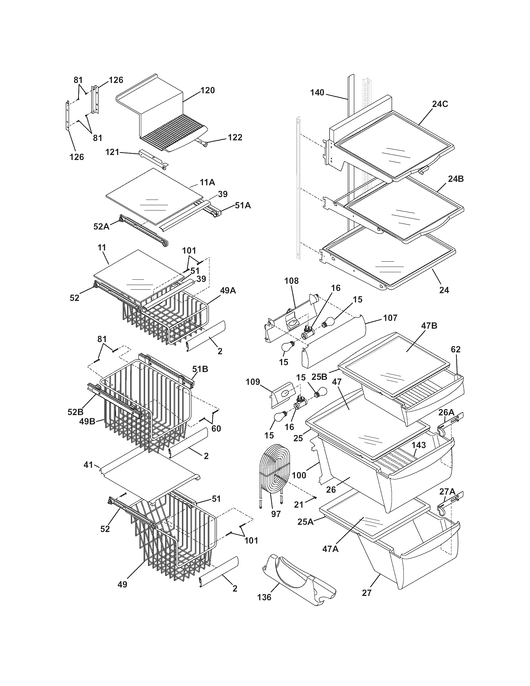 Frigidaire GHSC39ETHW1 shelves diagram