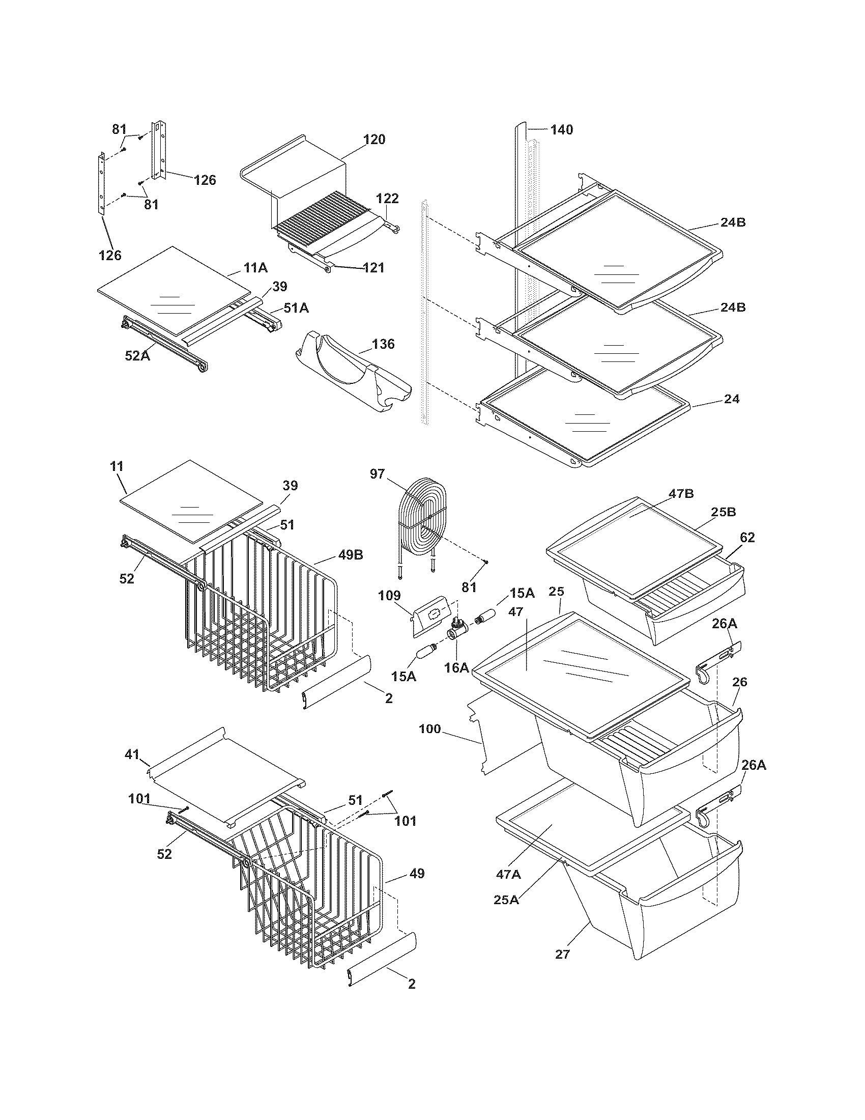 Frigidaire FSC23F7DBC shelves diagram