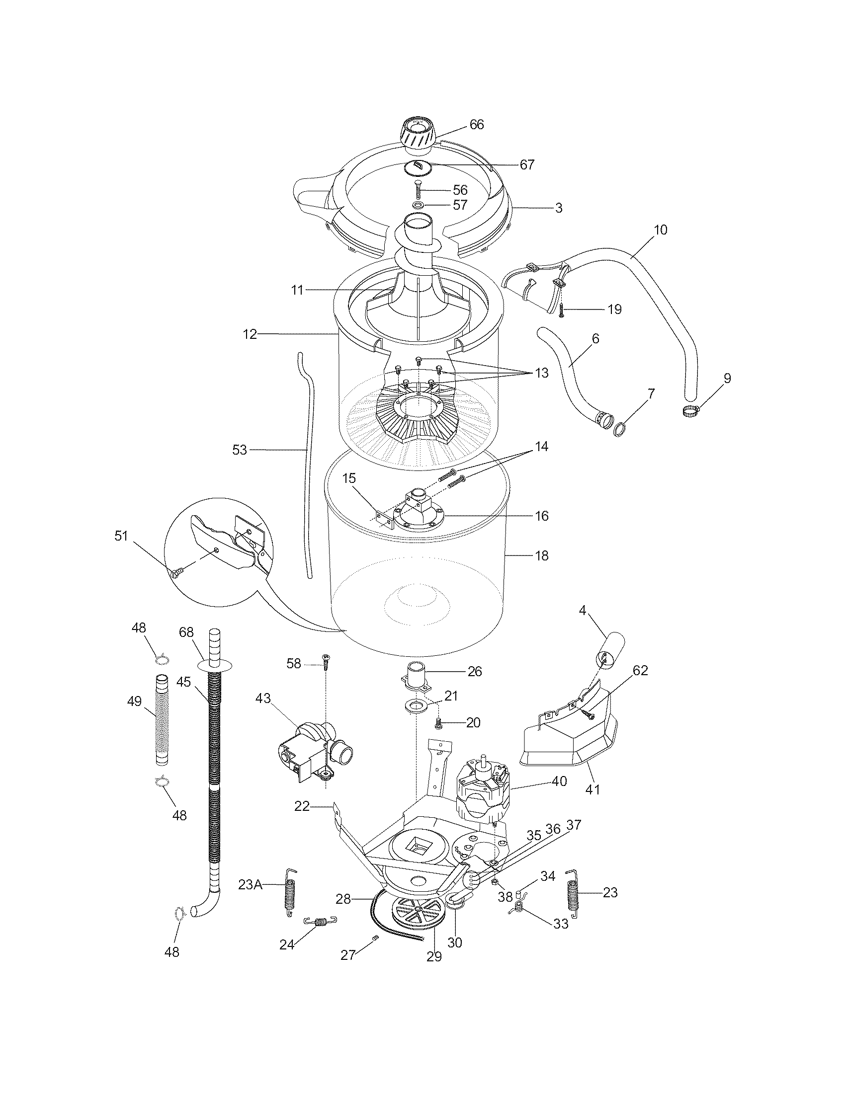 Frigidaire FWS6600FS1 motor/tub diagram