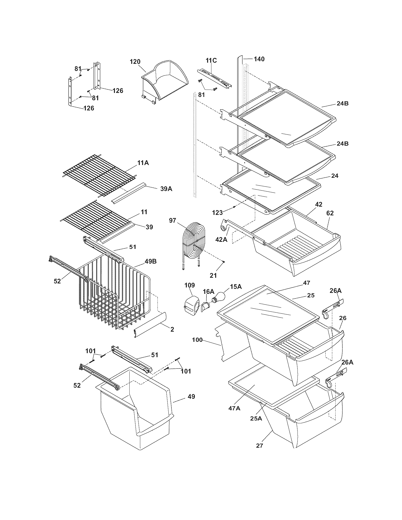 Frigidaire FRS6LF7FB9 shelves diagram