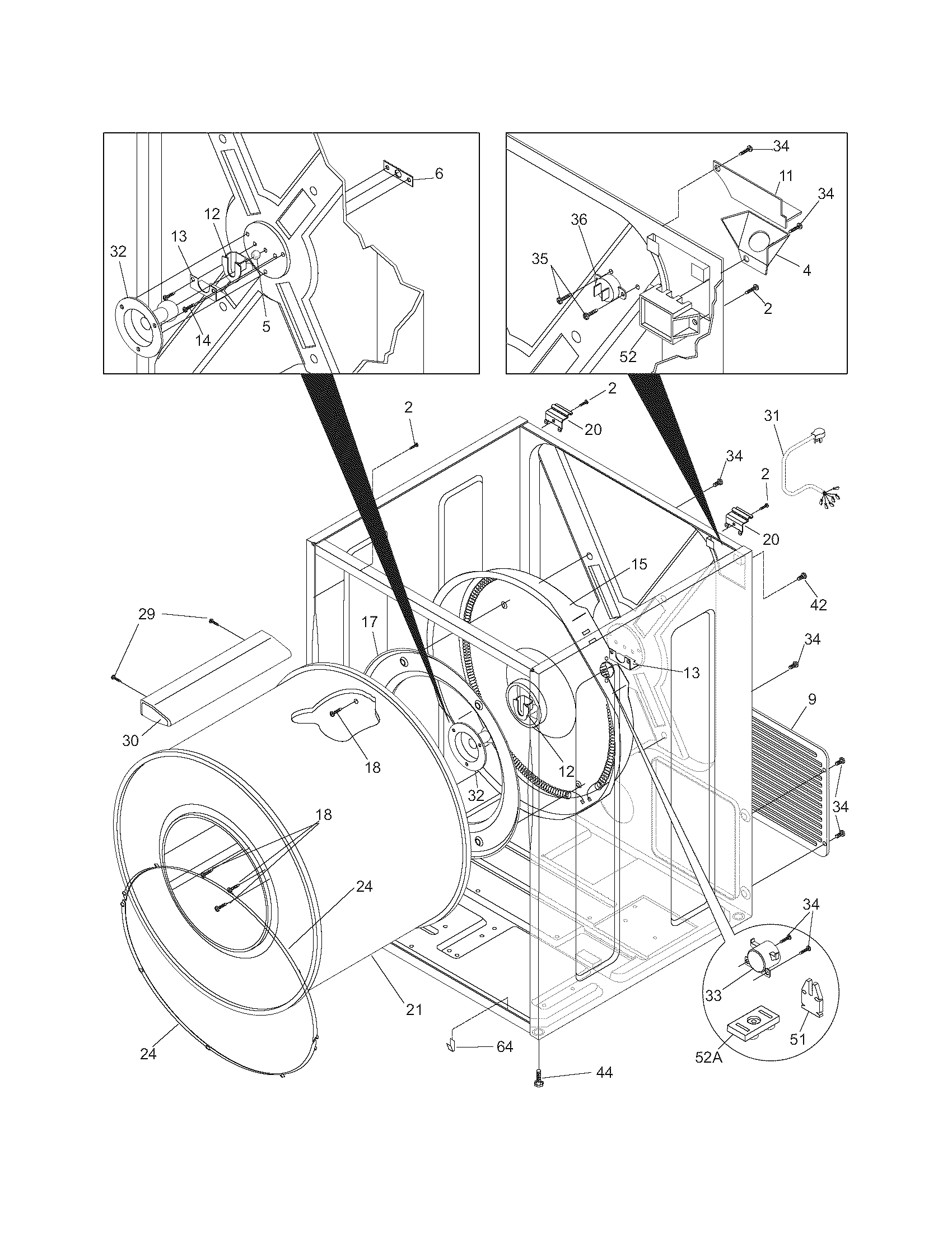 Crosley CDEC100FW0 cabinet/drum diagram
