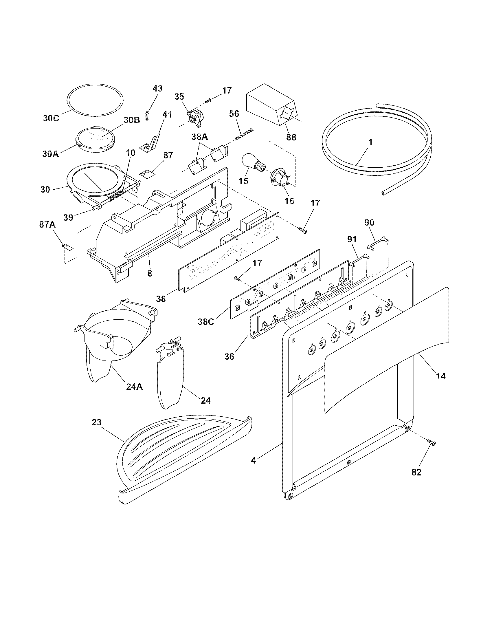 Frigidaire GLHS35EHW4 ice & water dispenser diagram